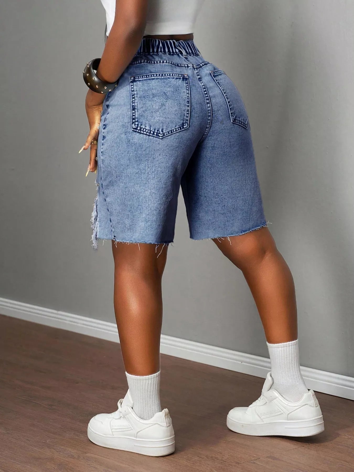 Distressed Rhinestone Denim Shorts Secondary image