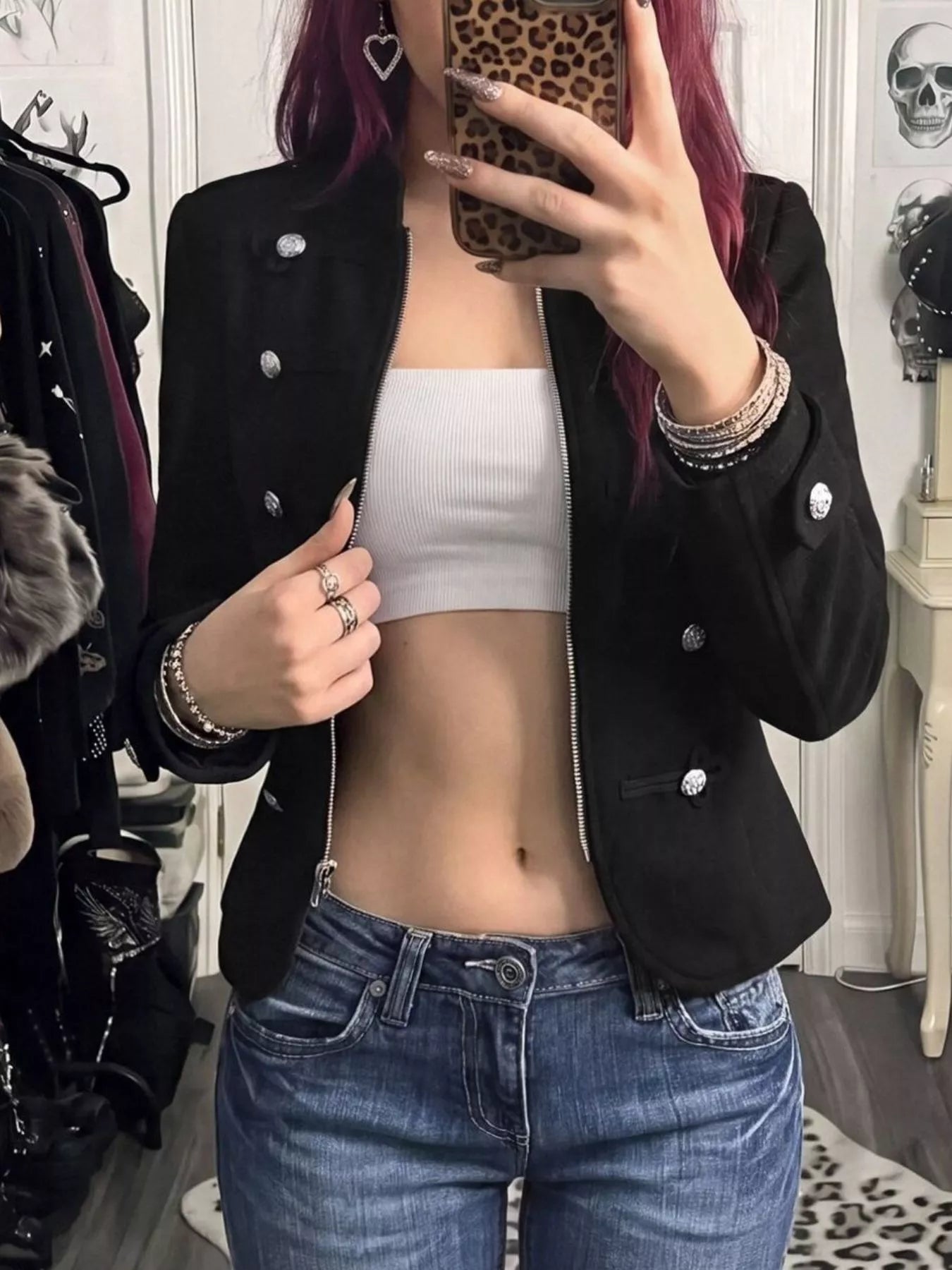 Decorative Button Zip Up Outerwear Secondary image