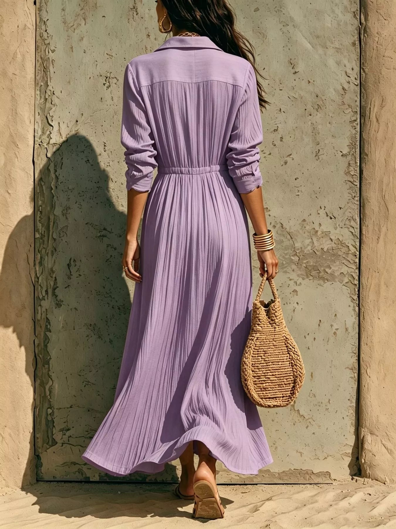 Full Size Textured Button Front Long Sleeve Maxi Dress Plus Size Secondary image
