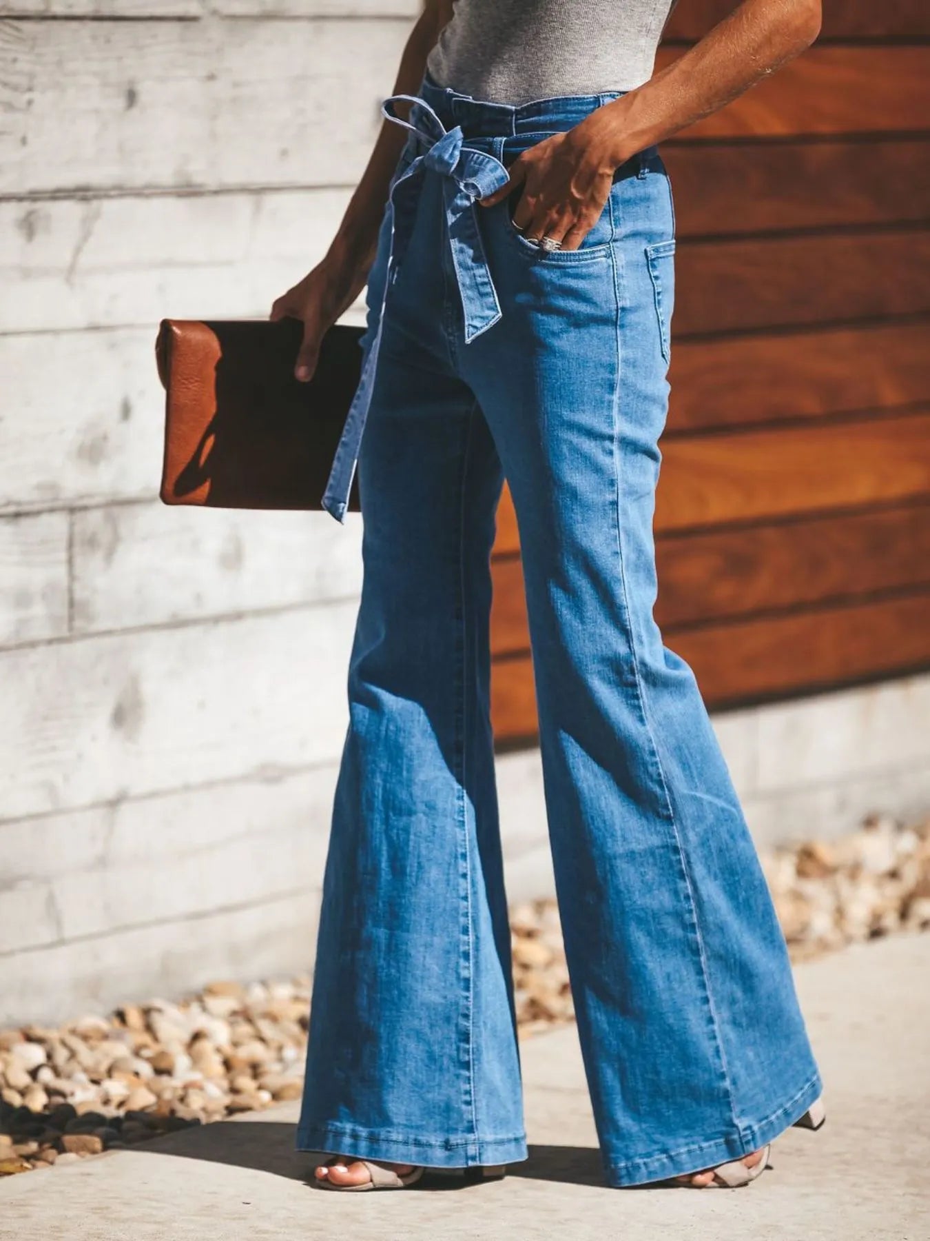 High-Waisted Tie-Front Flare Jeans Secondary image