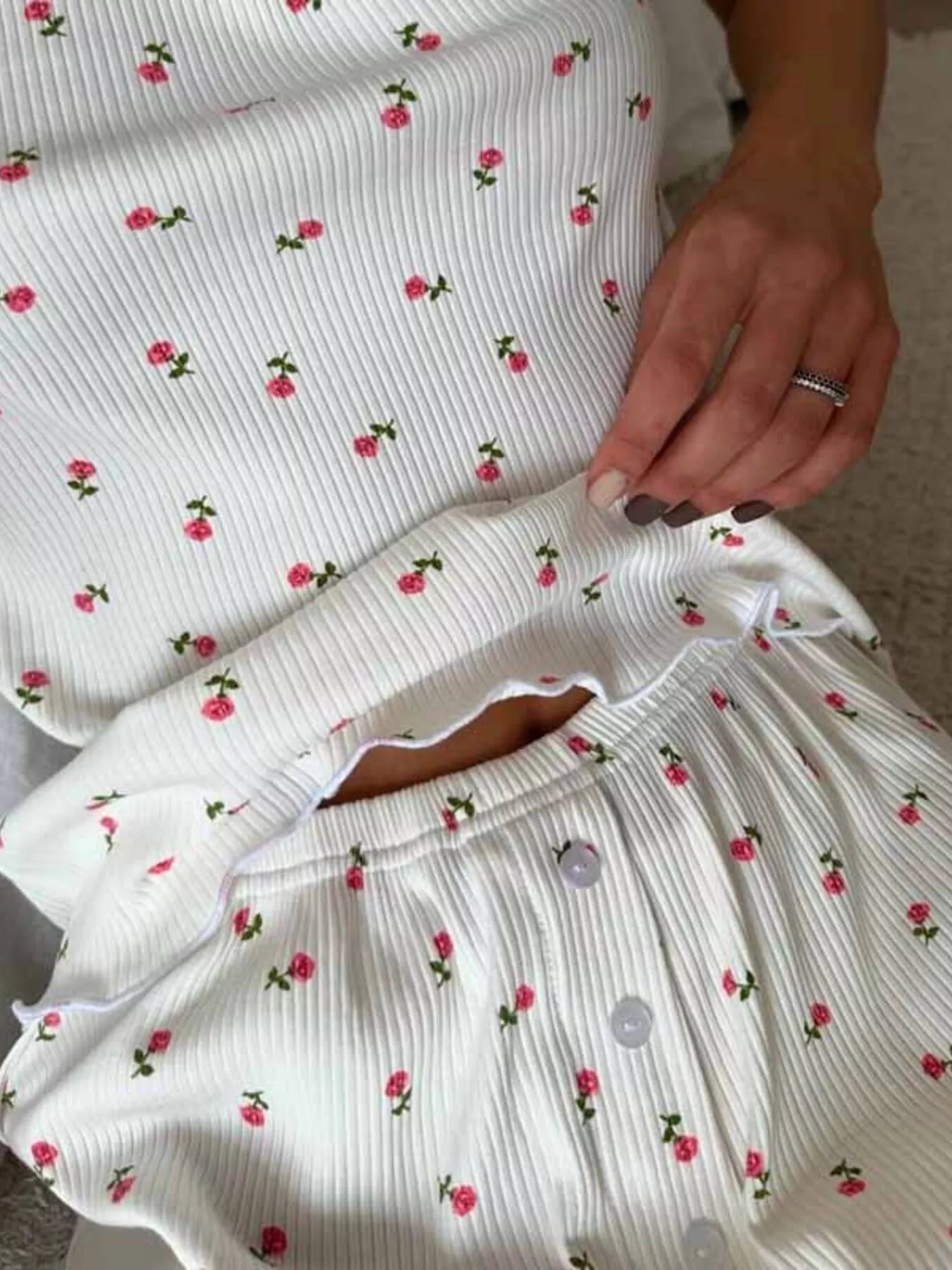 Floral Print Ribbed Knit Cami and Shorts Lounge Set Secondary image