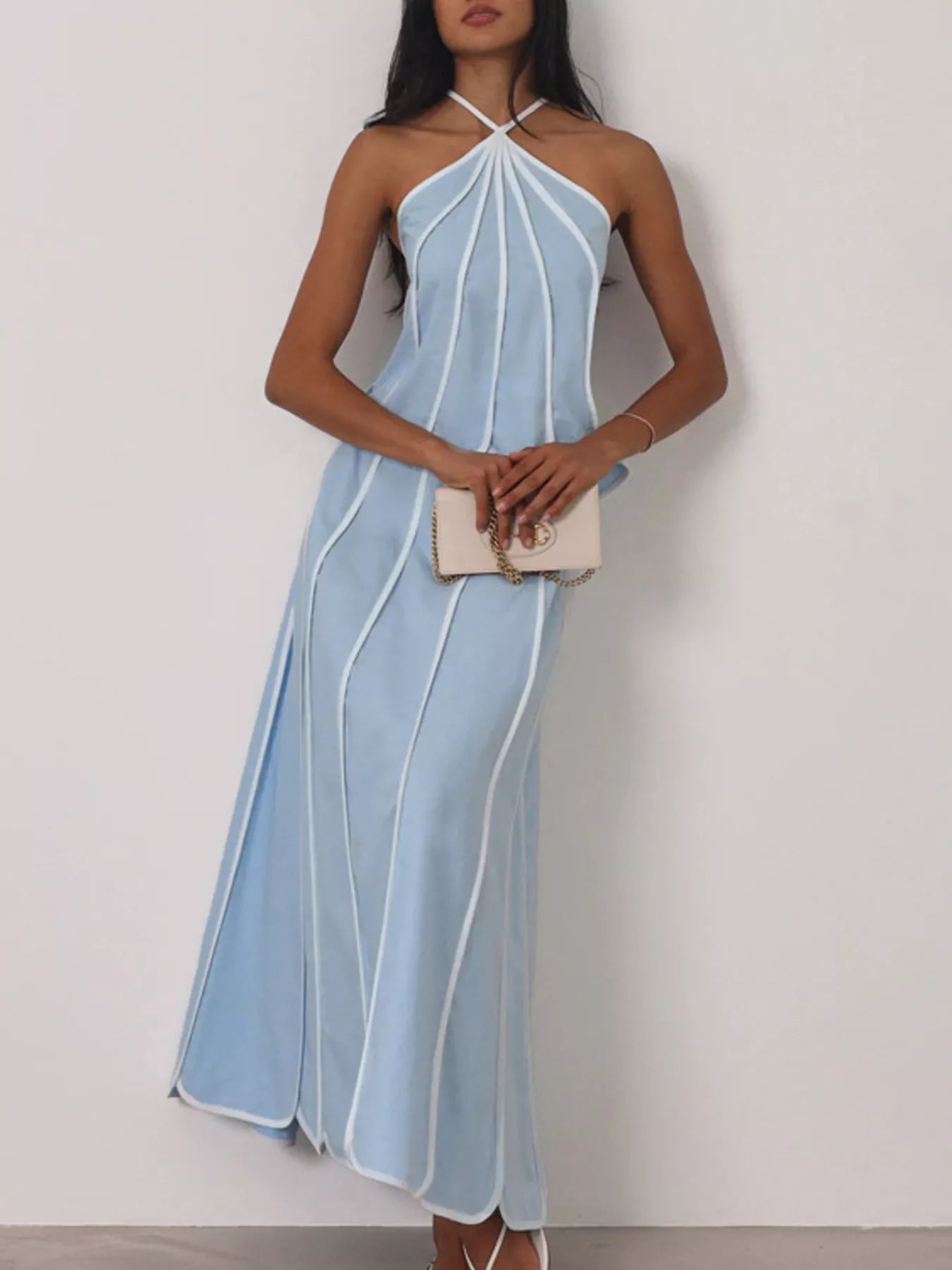 Halter Neck Scalloped Hem Top and Skirt Set Secondary image