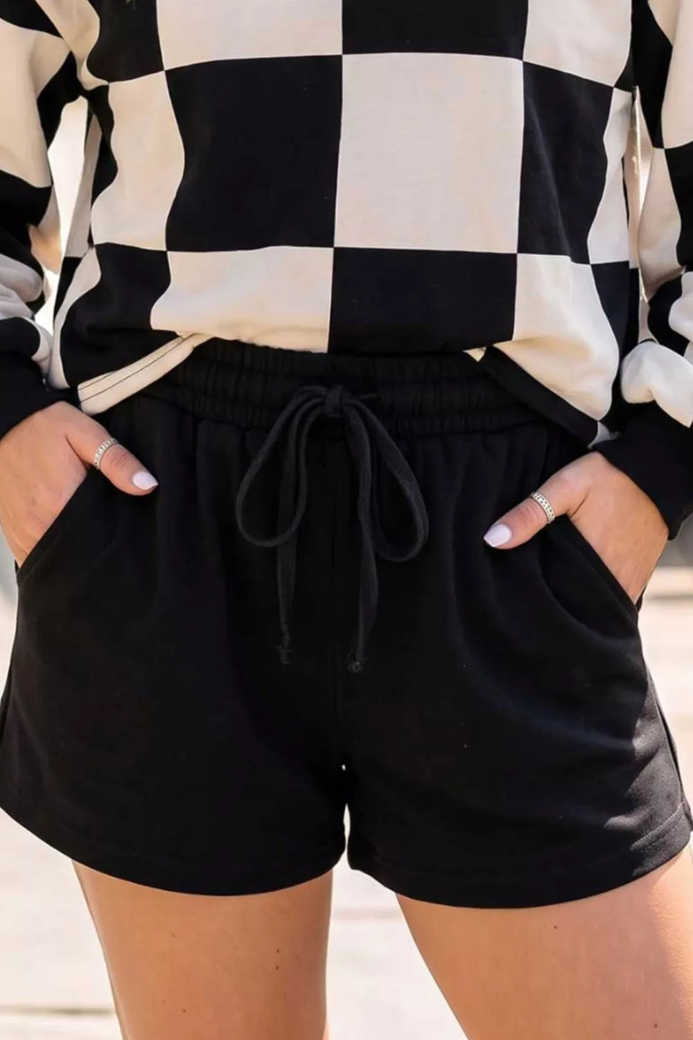 Checkerboard Print Sweatshirt and Shorts Set Secondary image