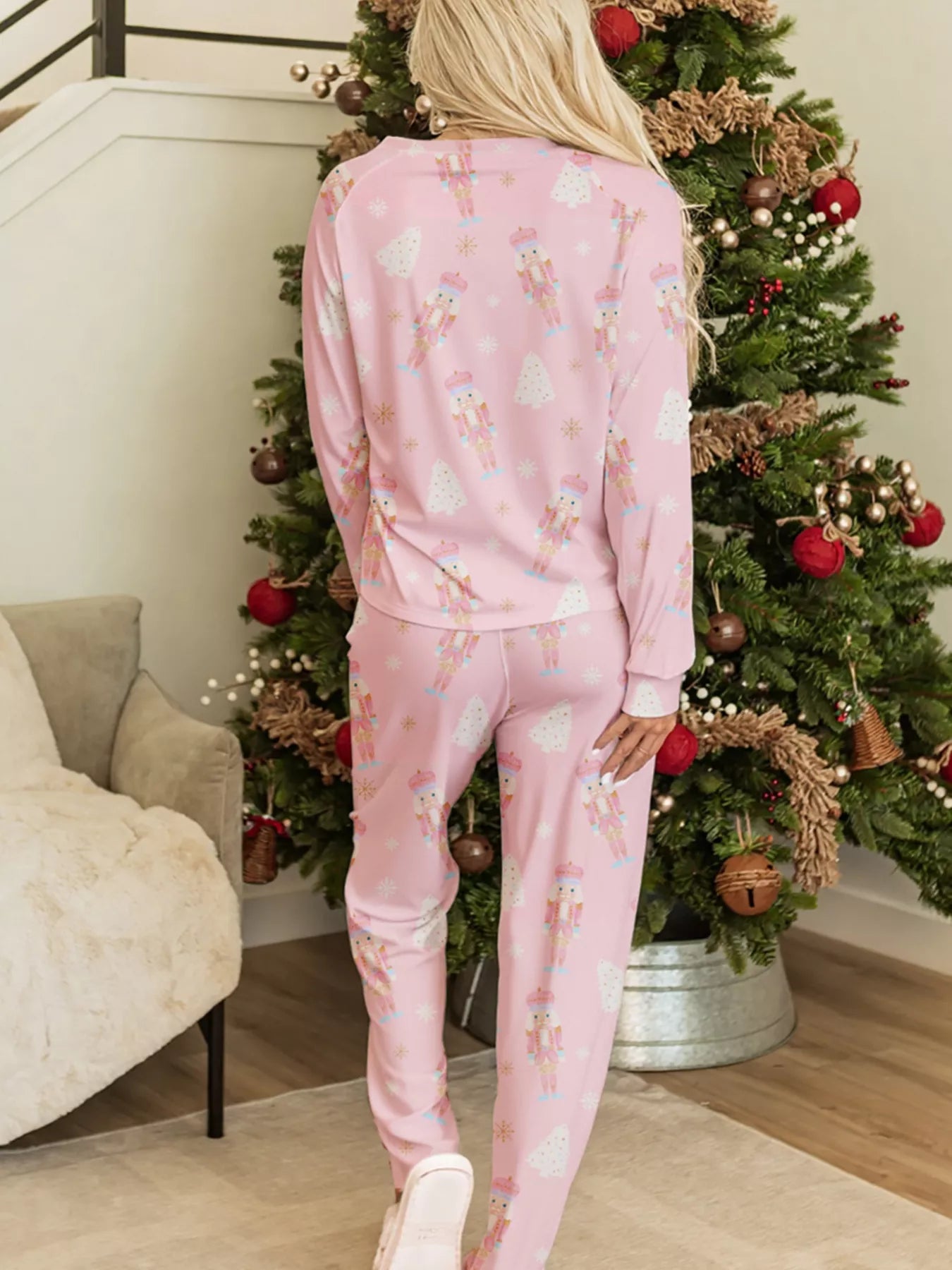 Christmas Tree Nutcracker Print Top and Pants 2pcs Lounge Set Secondary image