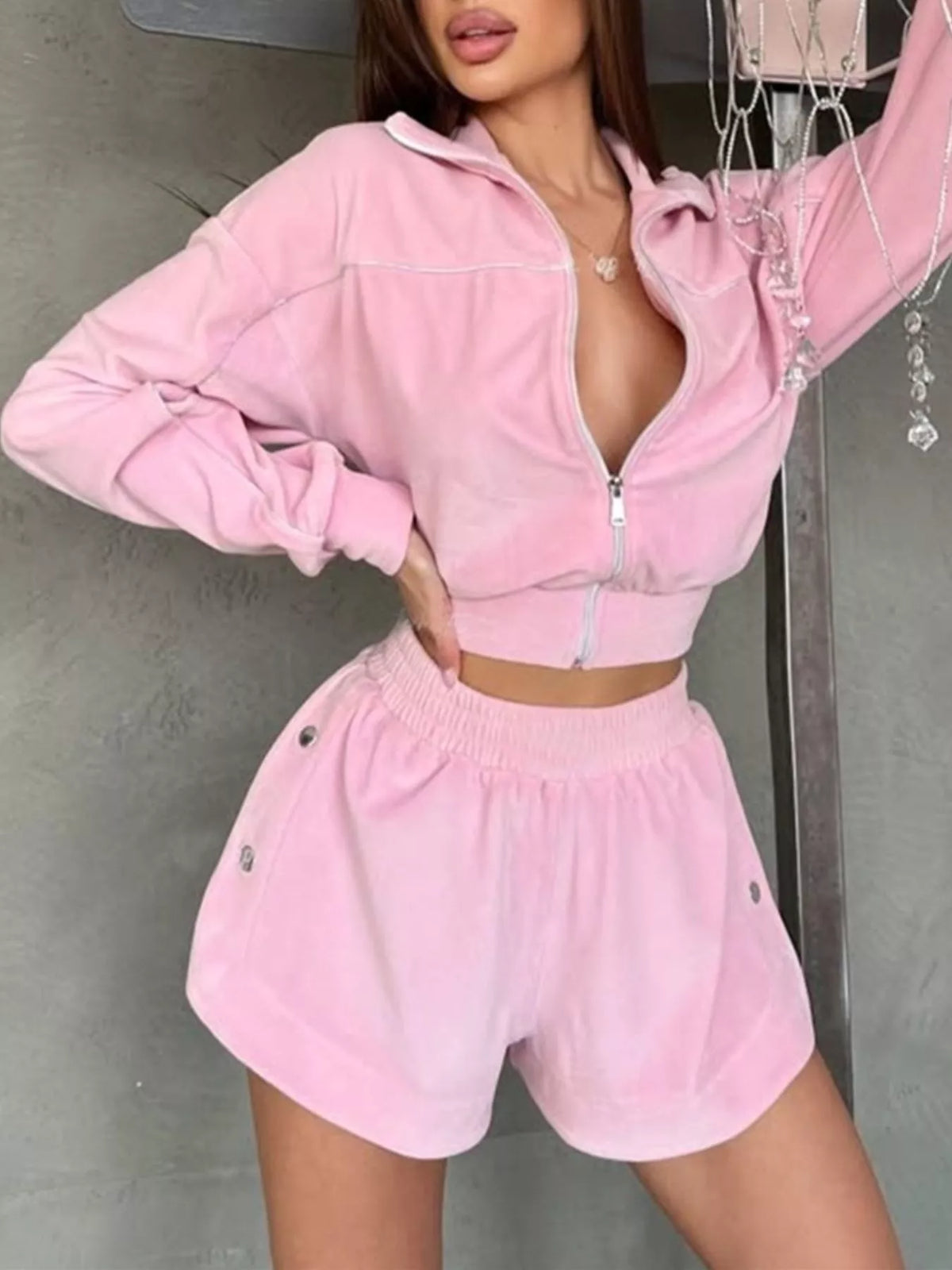 Zip-Up Outerwear and Shorts Set - photo 9