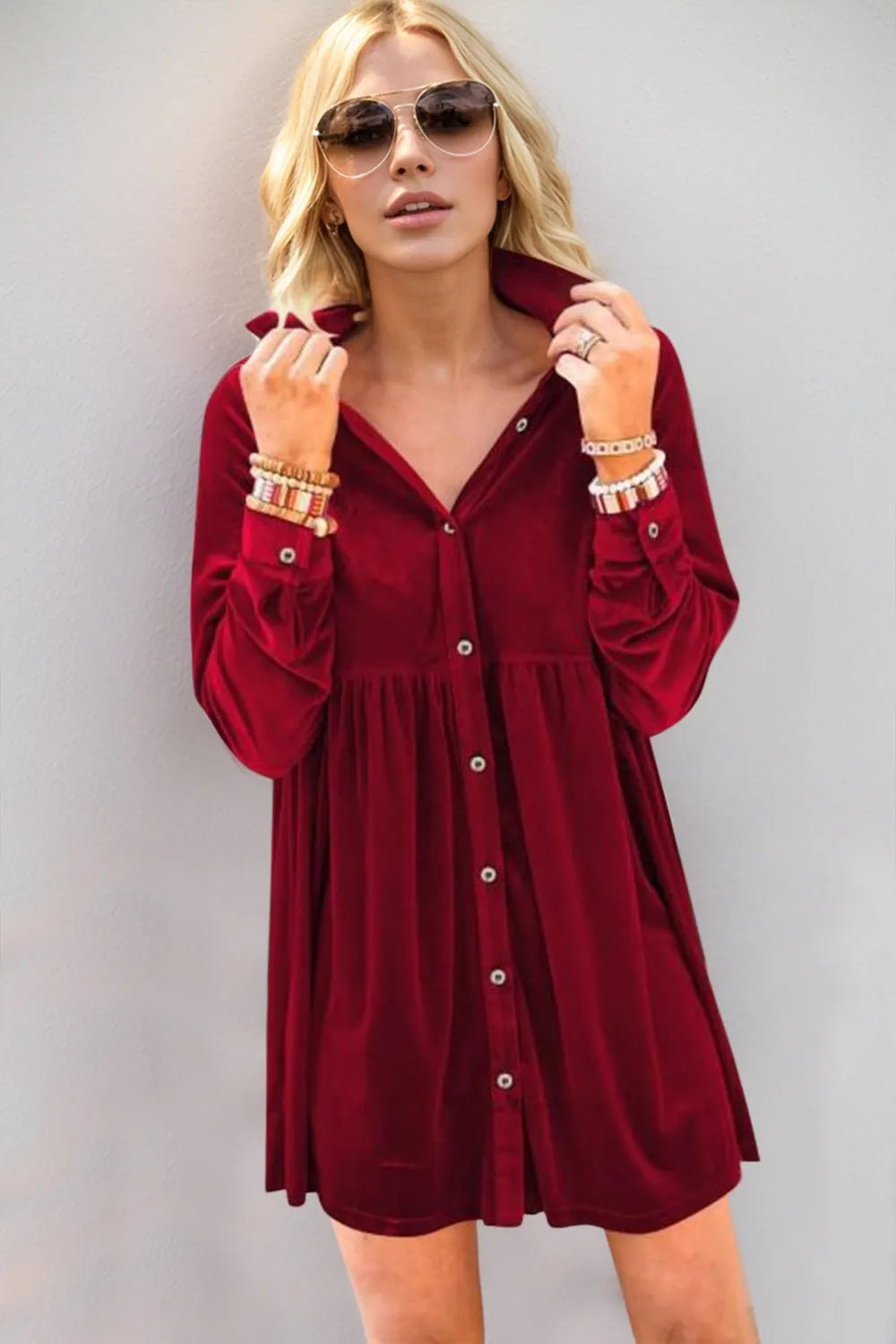Oh Full Size Collared Neck Long Sleeve Mini Dress Secondary image