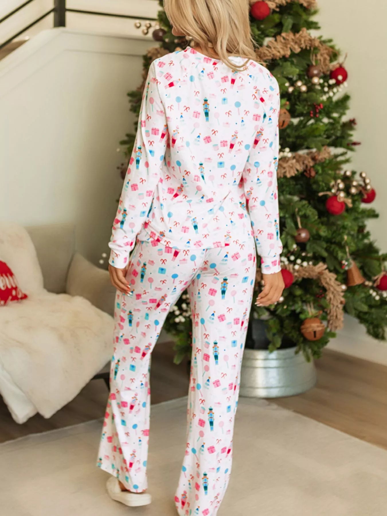 Christmas Pattern Long Sleeve Top and Wide Leg Pants Set Secondary image