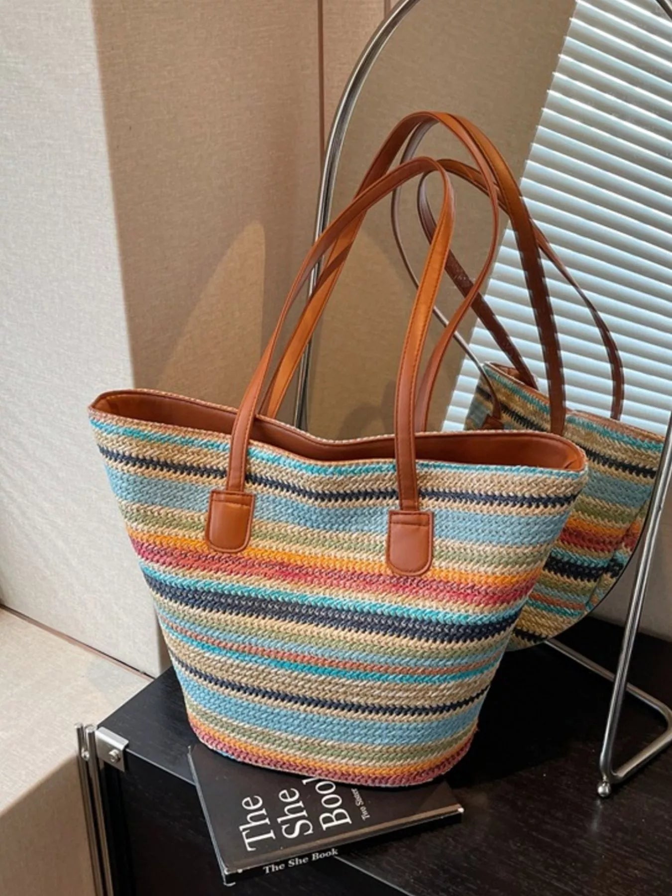 Striped Woven Shoulder Bag Secondary image