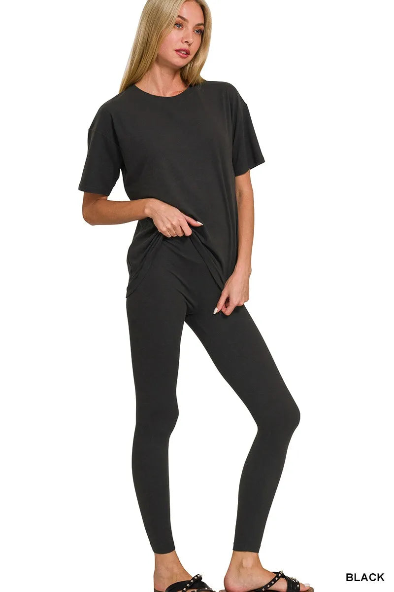 Zenana Full Size Brushed Dty Microfiber Short Sleeve Top and Pants Loungewear Set Plus Size Secondary image