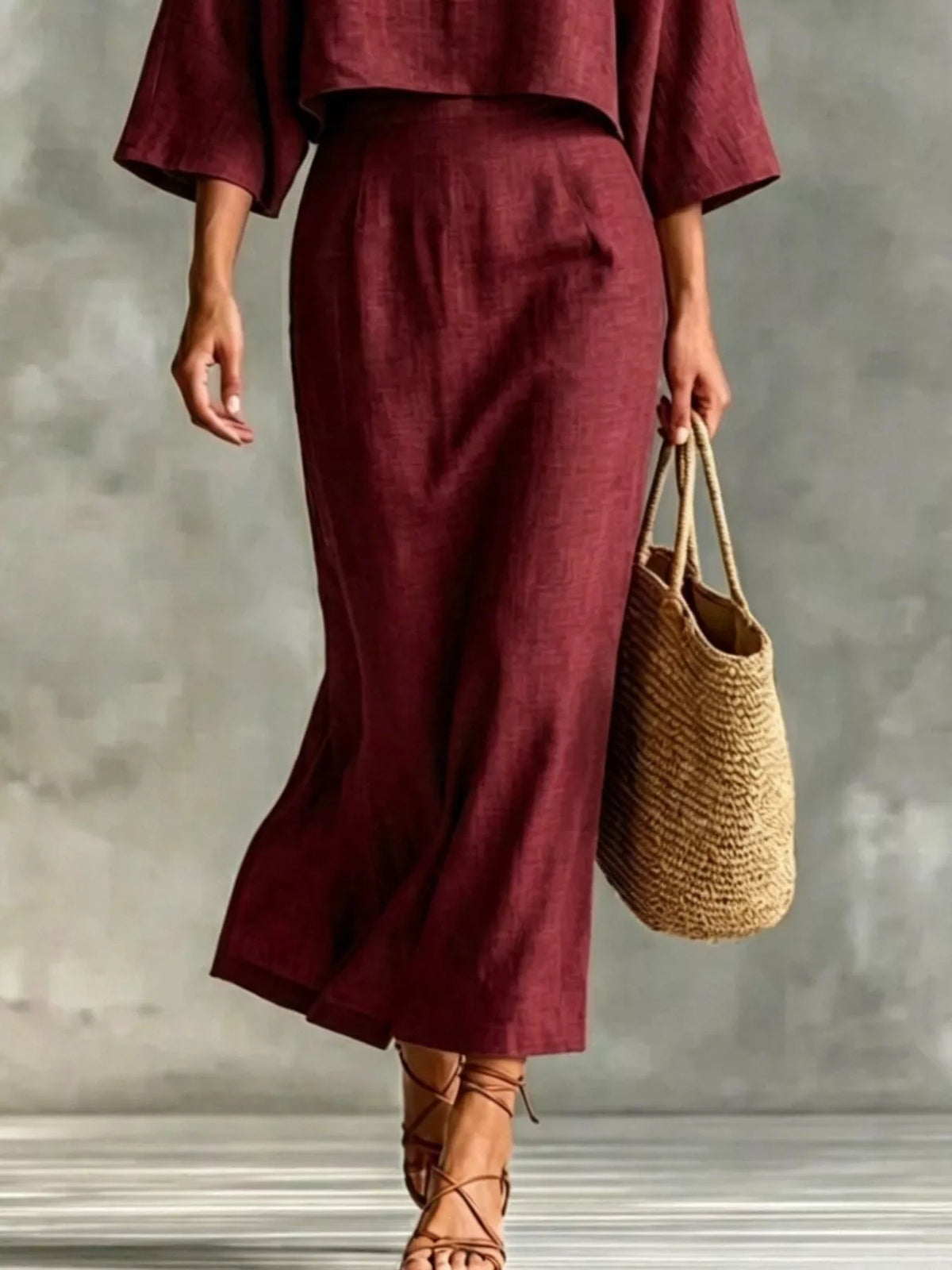 Full Size Solid Color Cropped Top and Midi Skirt Set Plus Size - photo 6