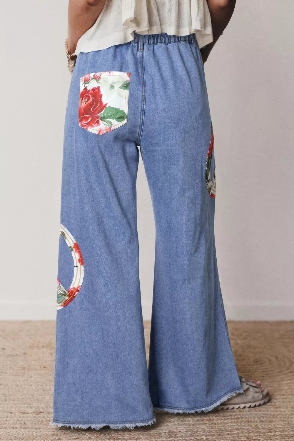 Floral Peace Sign Wide Leg Jeans Secondary image