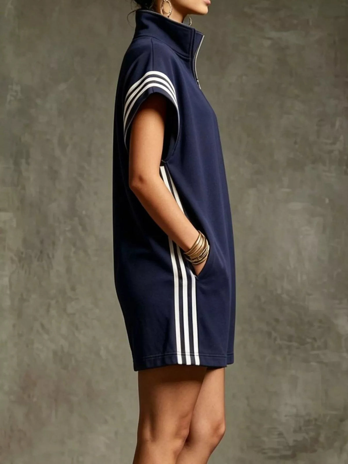 Striped Zip Front Short Sleeve Romper - photo 8