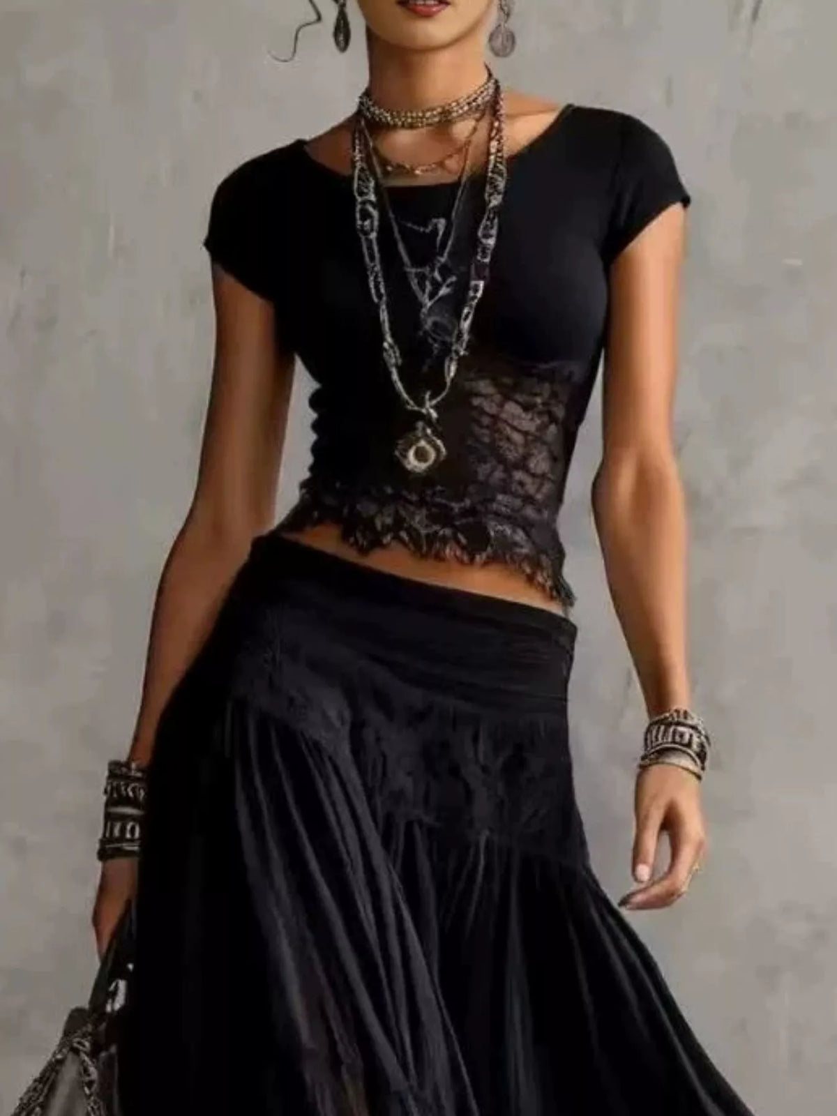 Lace Slim Fit Top and Maxi Skirt Set - photo 8