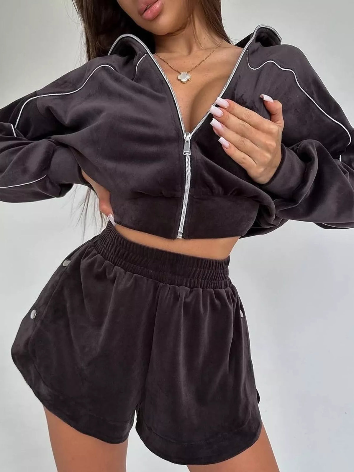 Zip-Up Outerwear and Shorts Set - photo 4