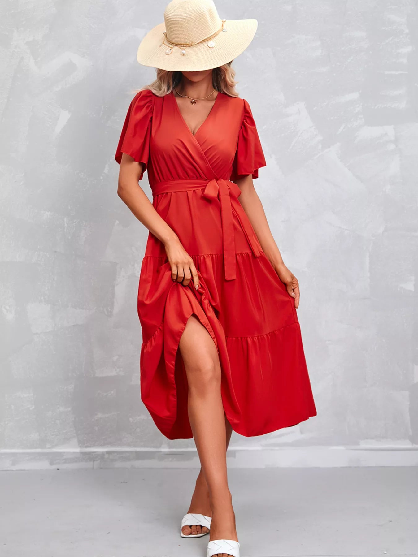 Flutter Sleeve Tiered Midi Dress Secondary image