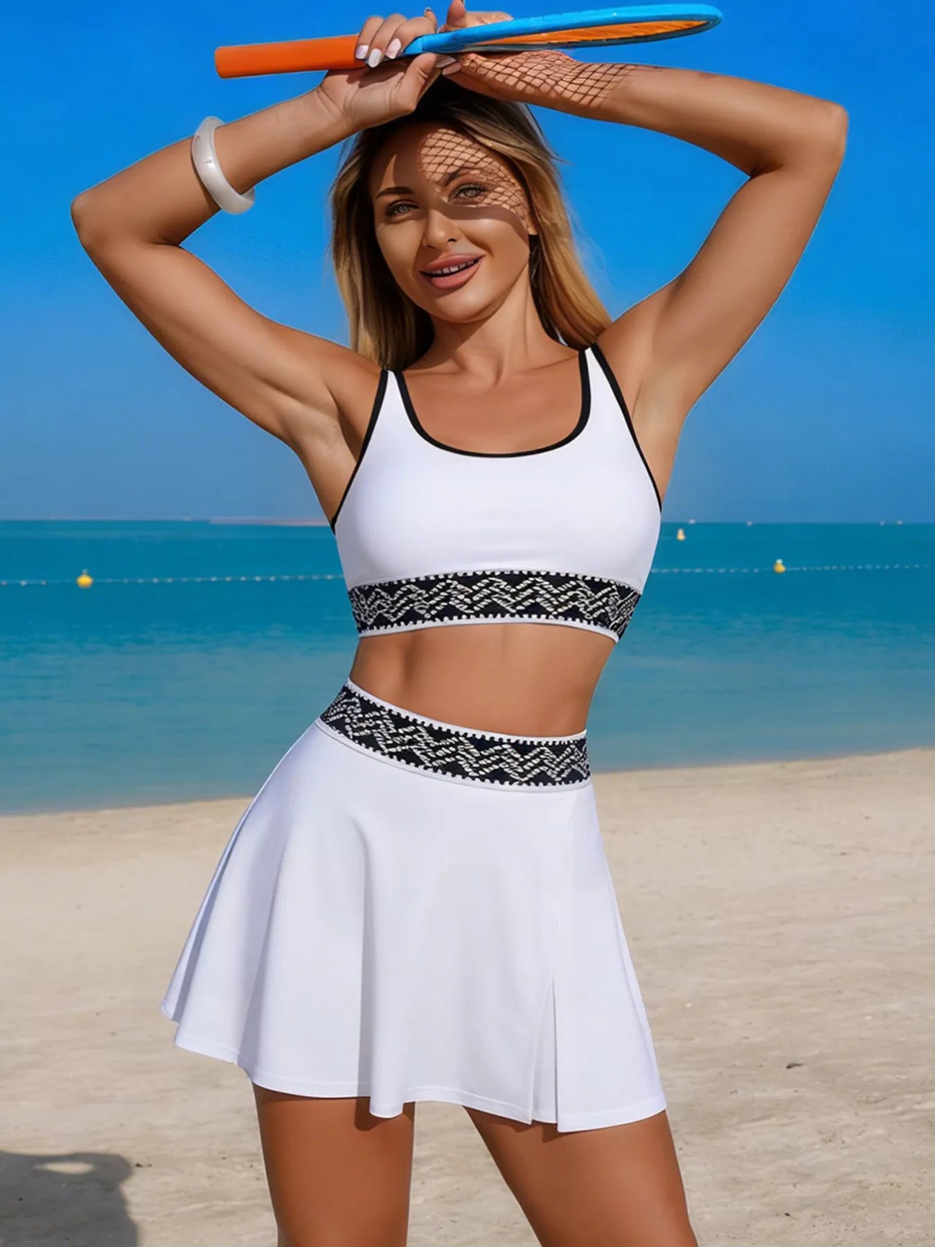 Contrast Trim Tank and Skort Swim Set Secondary image