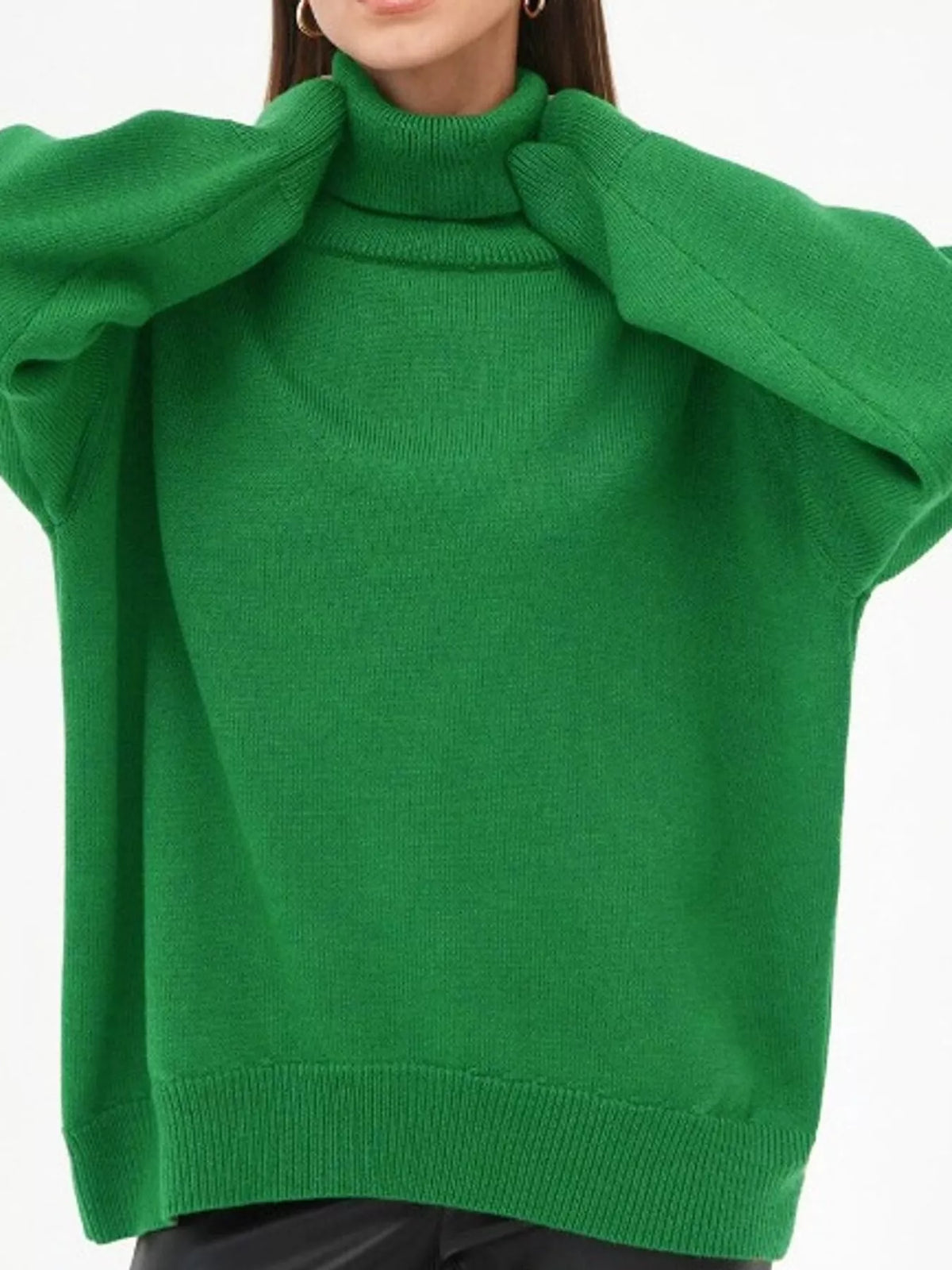 Women's Oversized Ribbed Turtleneck Sweater – Dropped Shoulder Relaxed Fit - photo 15