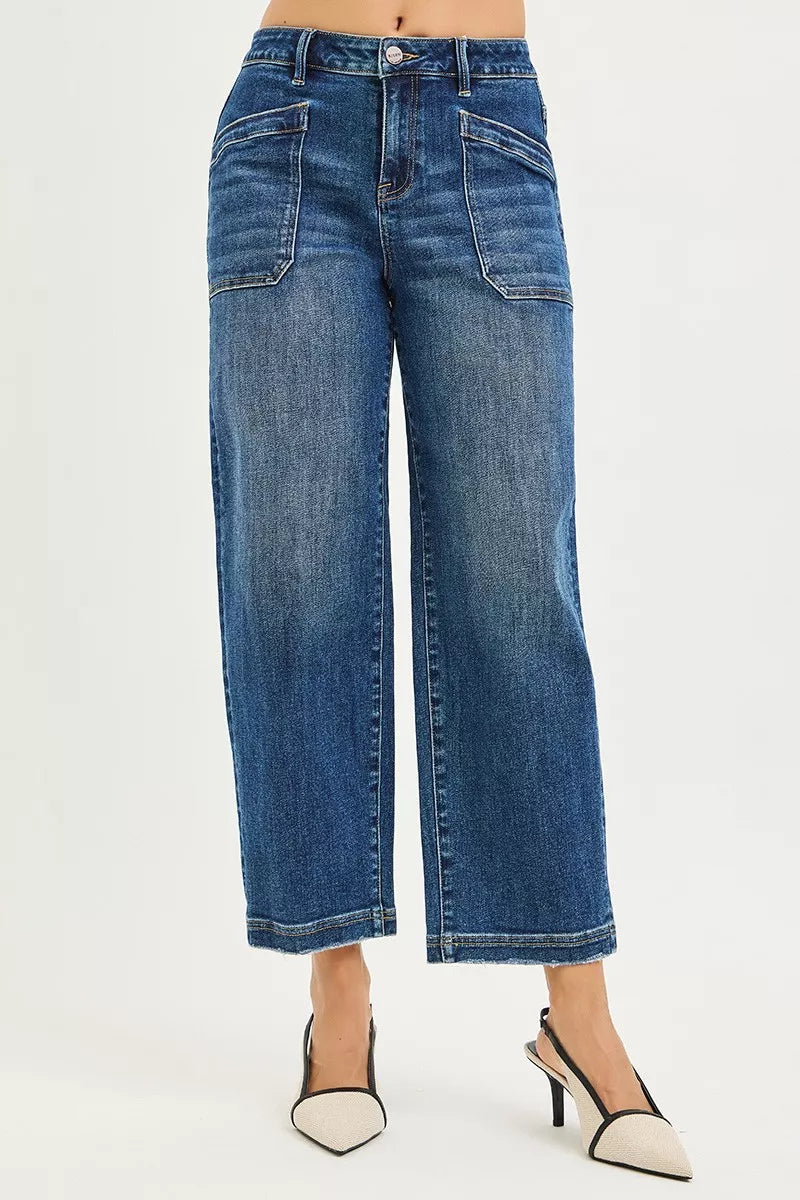 RISEN Slouchy Cropped Baggy Jeans with Front Patch Pocket Secondary image