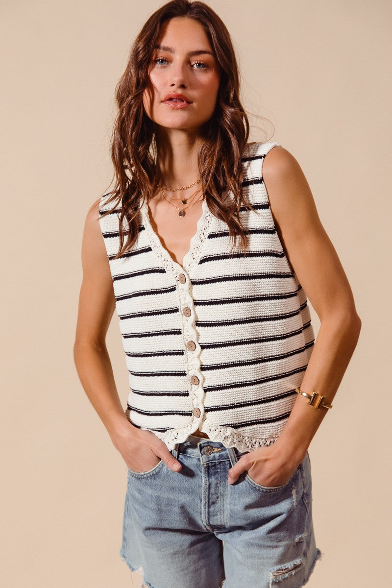 SO ME Buttoned Front Stripe Texture Knitted Sweater Vest Secondary image