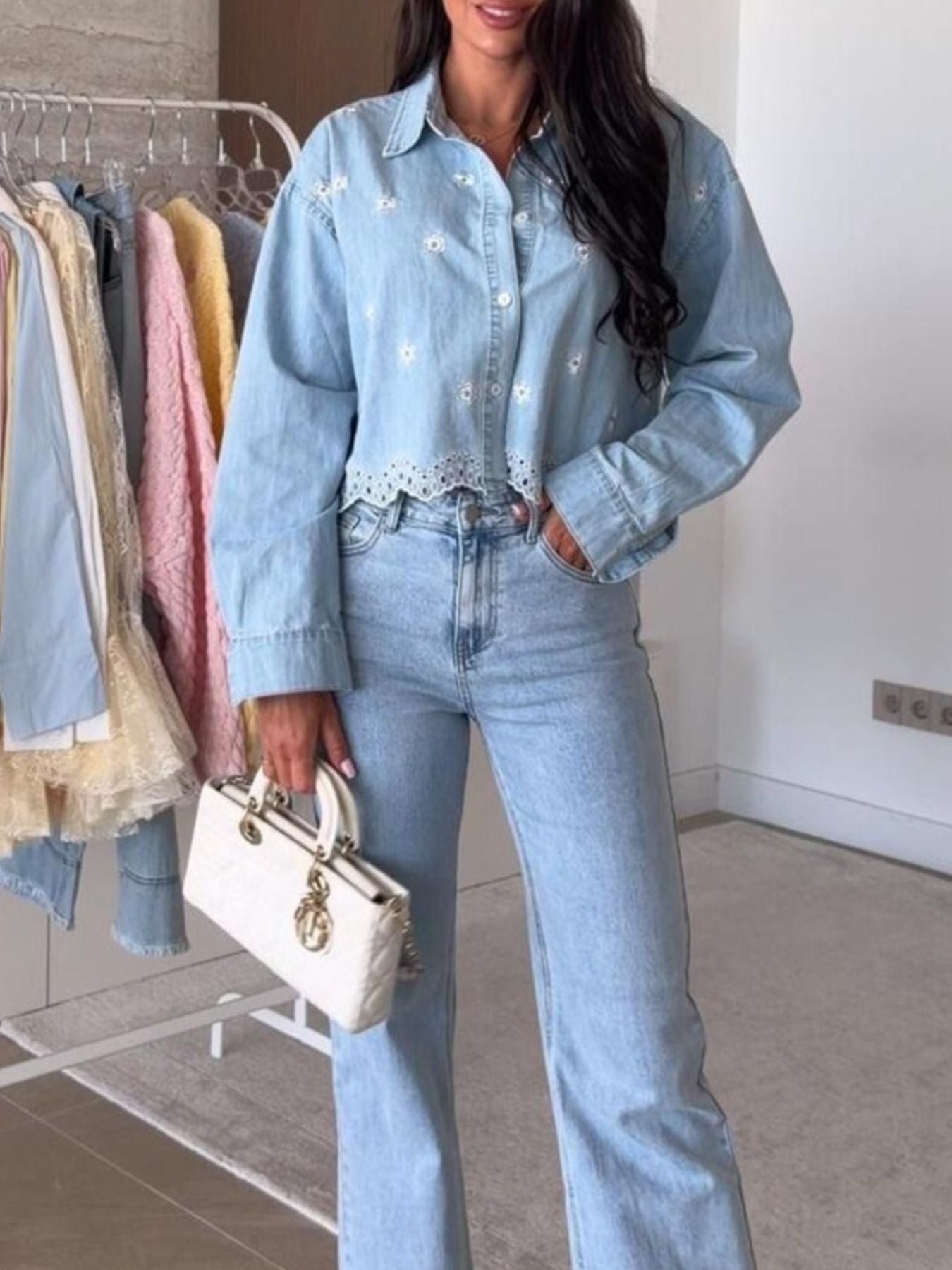 Embroidered Cropped Denim Shirt Secondary image