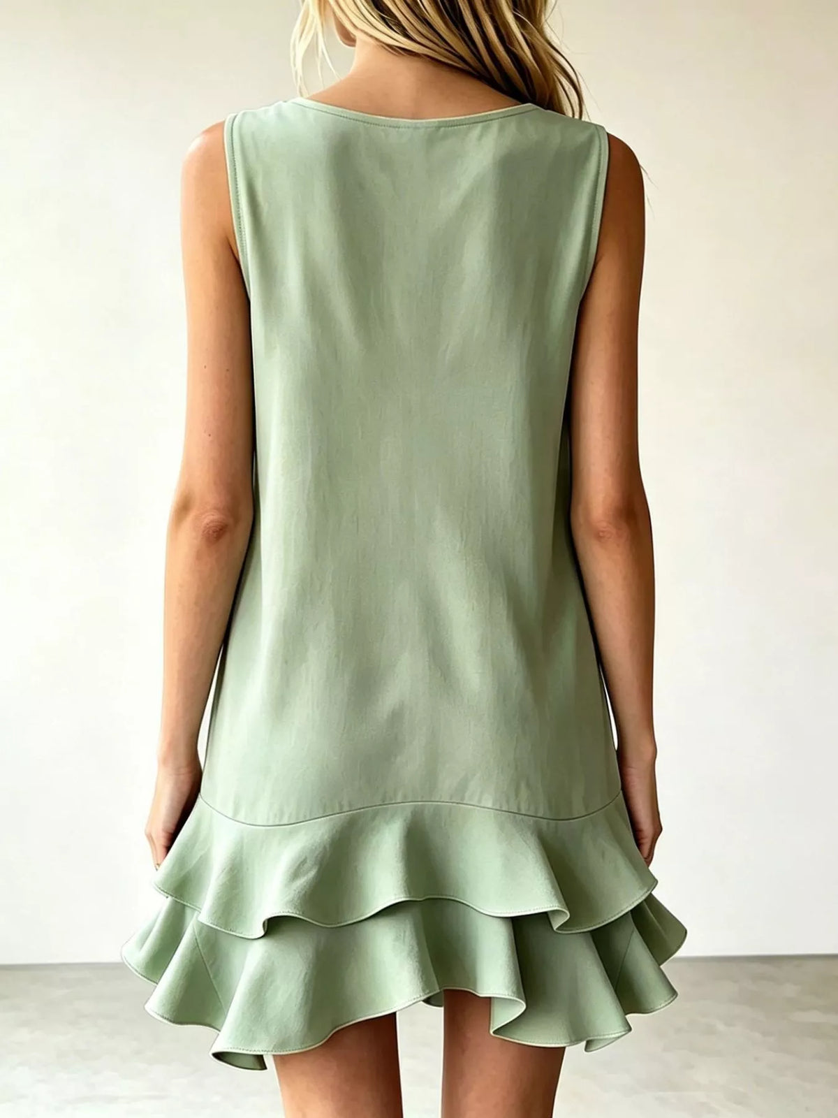 Full Size Sleeveless V-Neck Tiered Ruffle Mini Dress Plus Size - photo 10