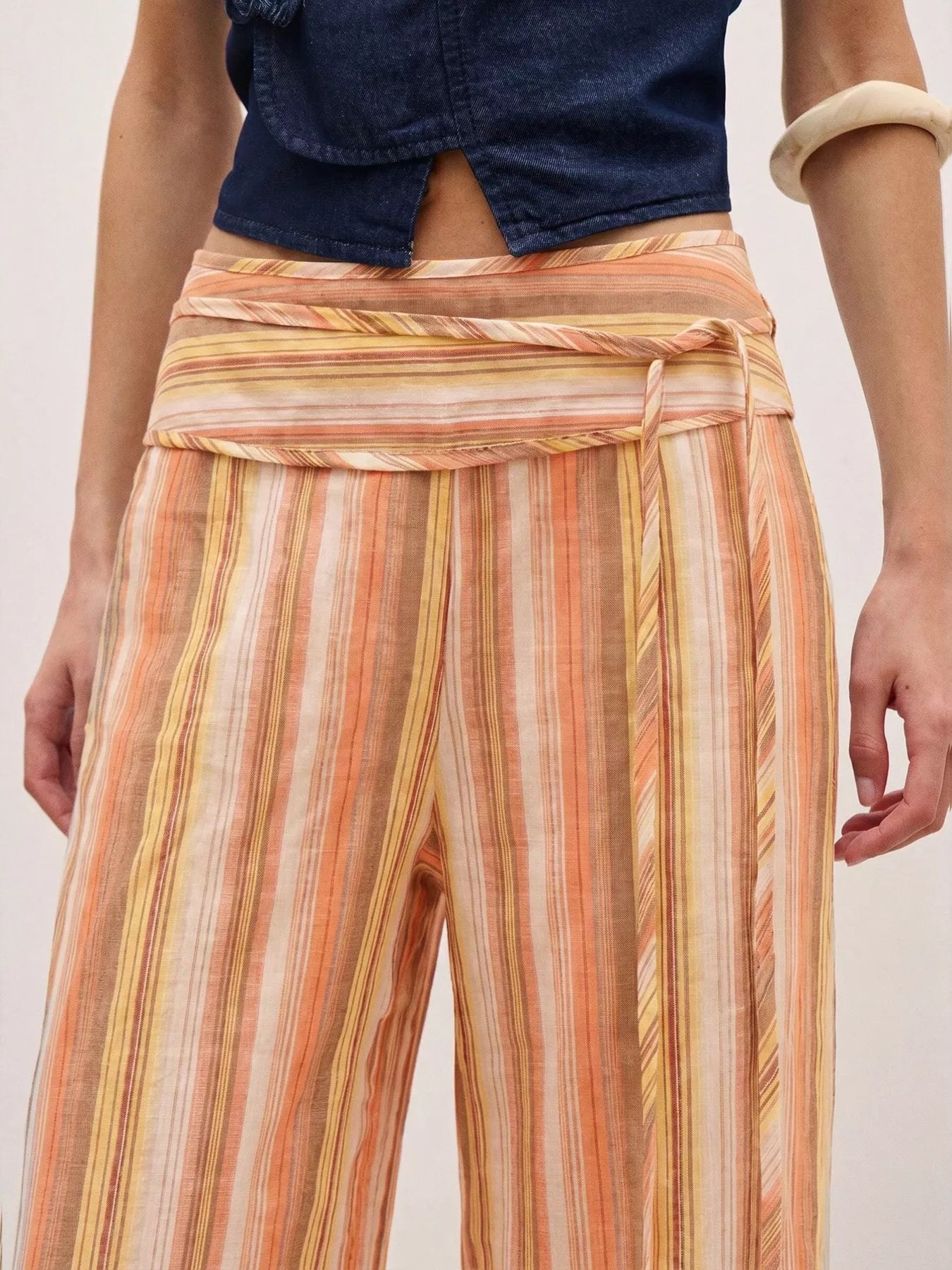 Striped Wide-Leg Pants with Tie Waist Secondary image