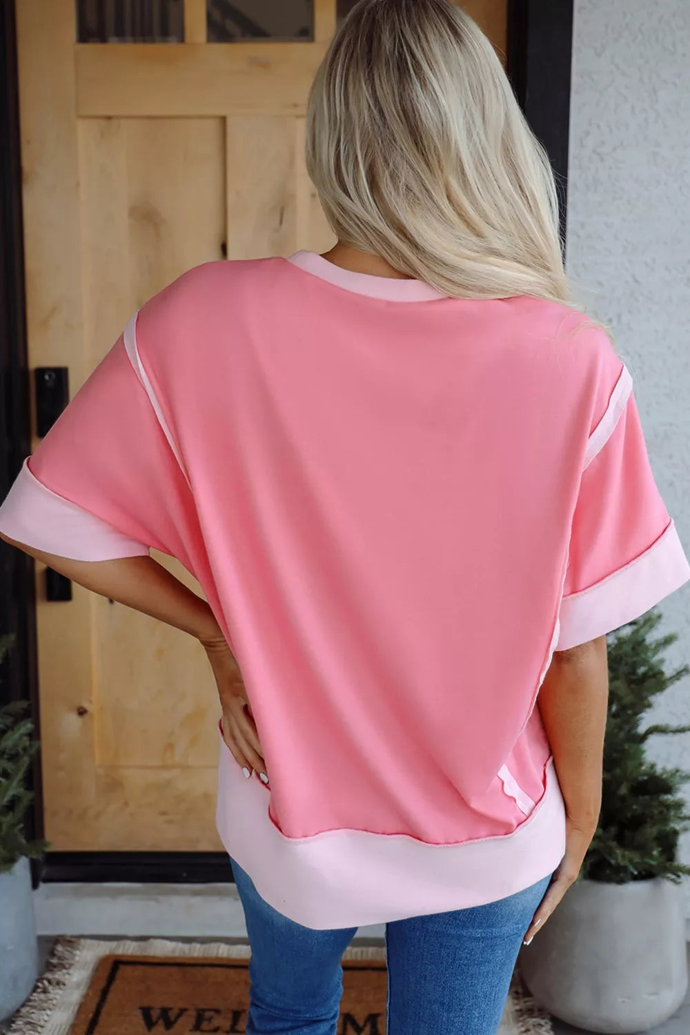 Raw Seam Color Block Sequin Cherry Graphic Casual Shift Top Secondary image