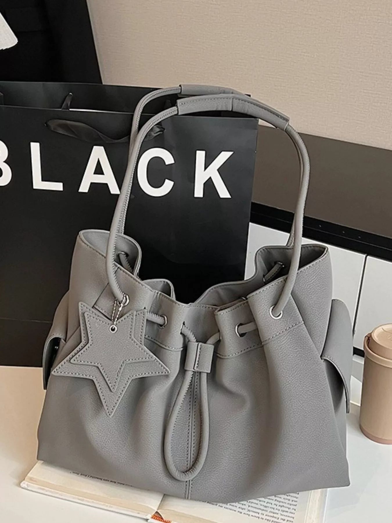 Drawstring Shoulder Bag with Star Charm Secondary image