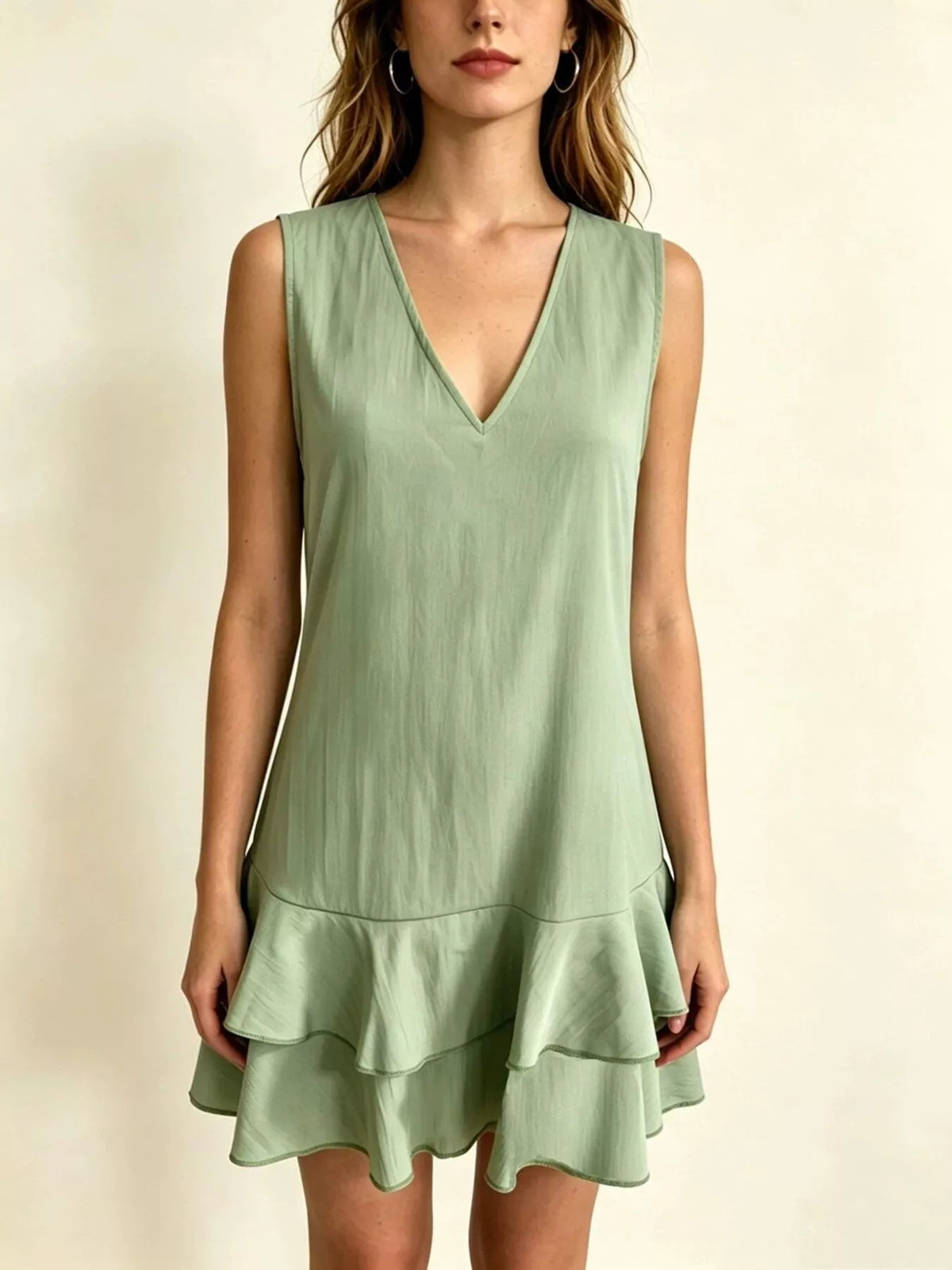 Full Size Sleeveless V-Neck Tiered Ruffle Mini Dress Plus Size - photo 9
