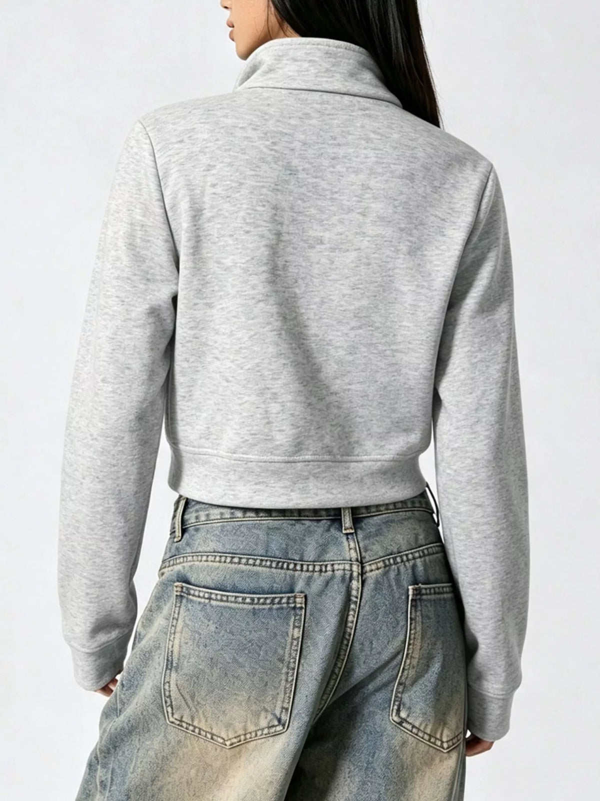 Cropped Zip-Up Outerwear with Decorative Buttons - photo 5