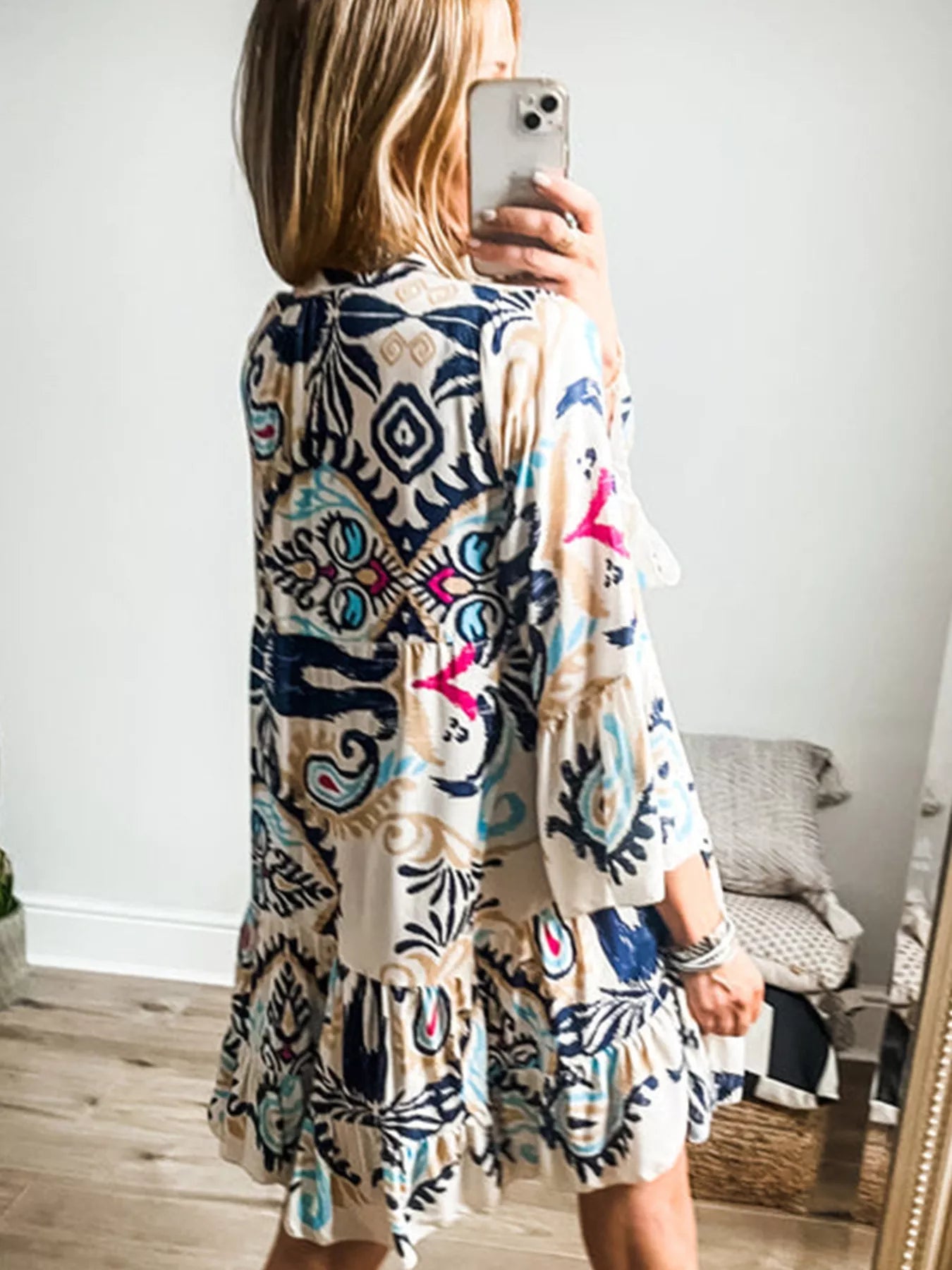 Bohemian Print Tiered Mini Dress Secondary image