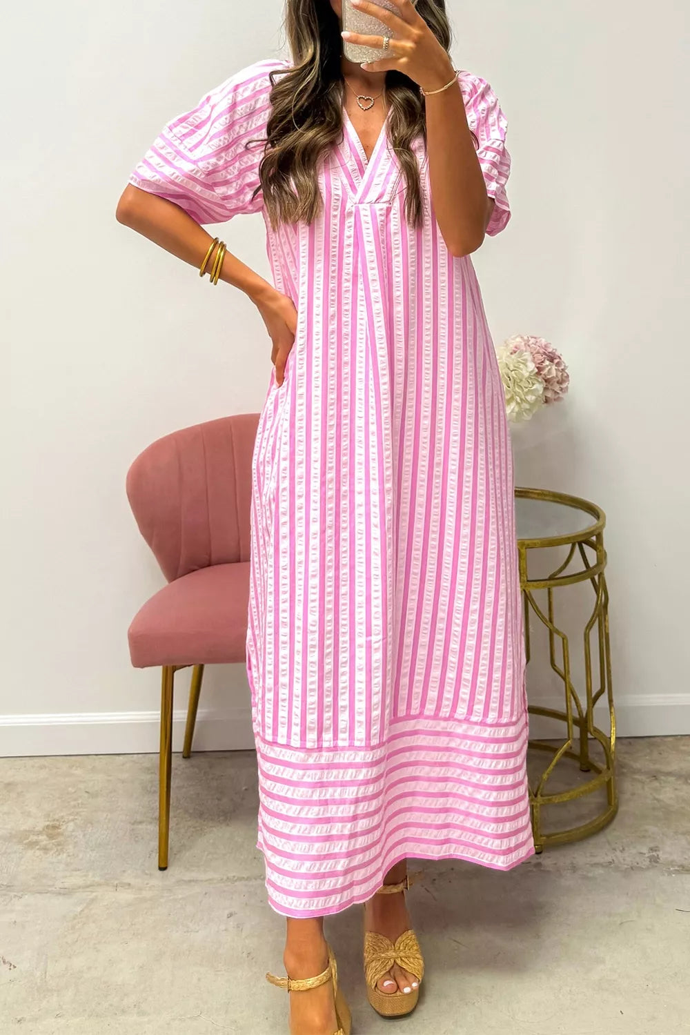 Striped V-Neck Midi Dress Secondary image