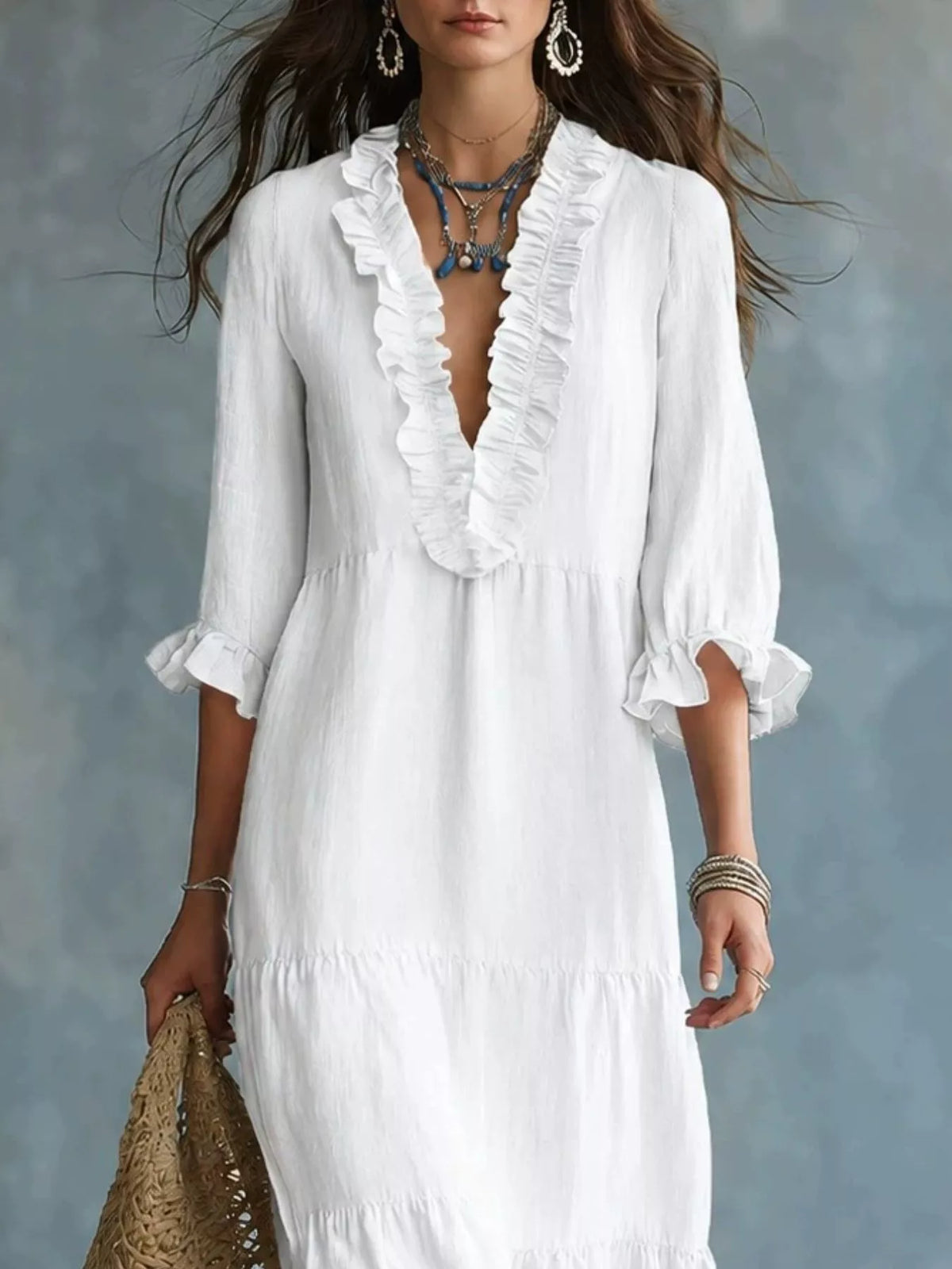 Ruffled V-Neck Tiered Maxi Dress - photo 4