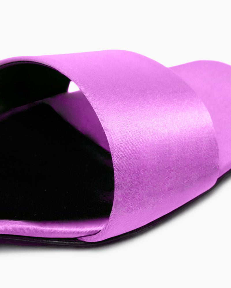 Satin Kitten Heel Open Toe Slip-On Sandals