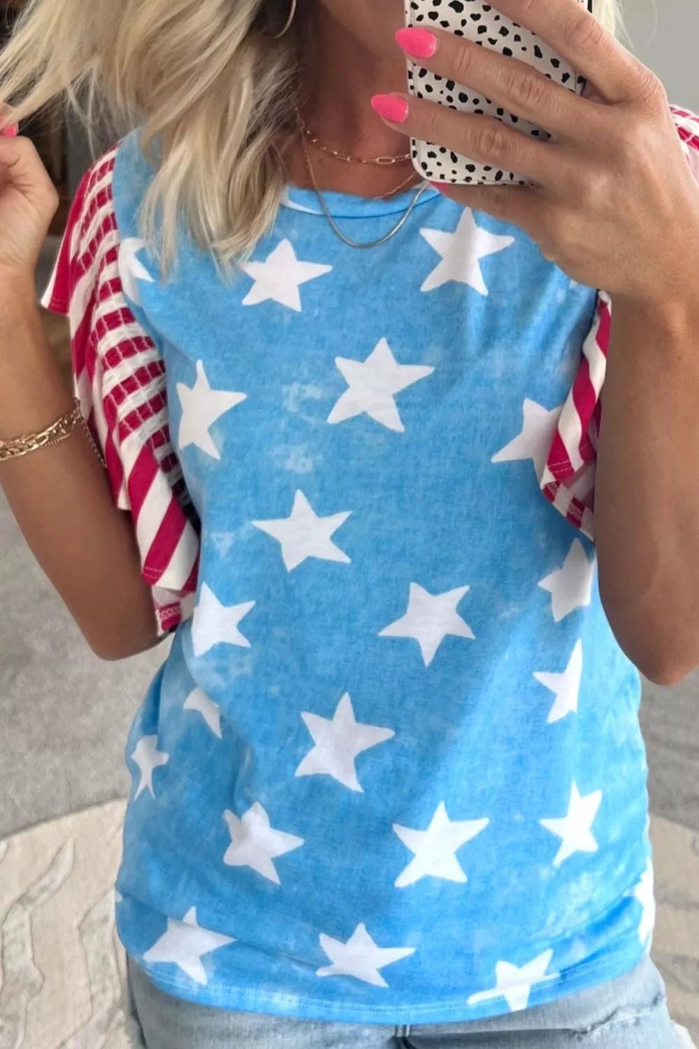 Vintage Star Print Striped Ruffle Sleeve Independence Day Top Secondary image