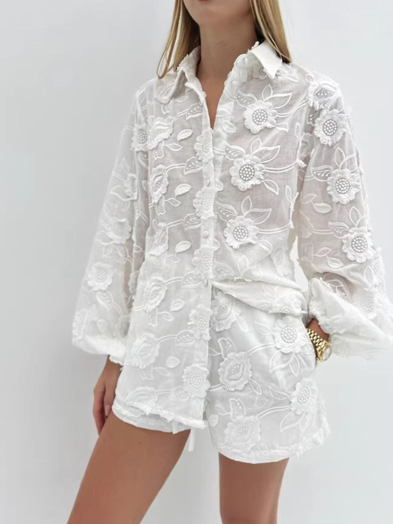 Floral Embroidered Shirt and Shorts Set Secondary image