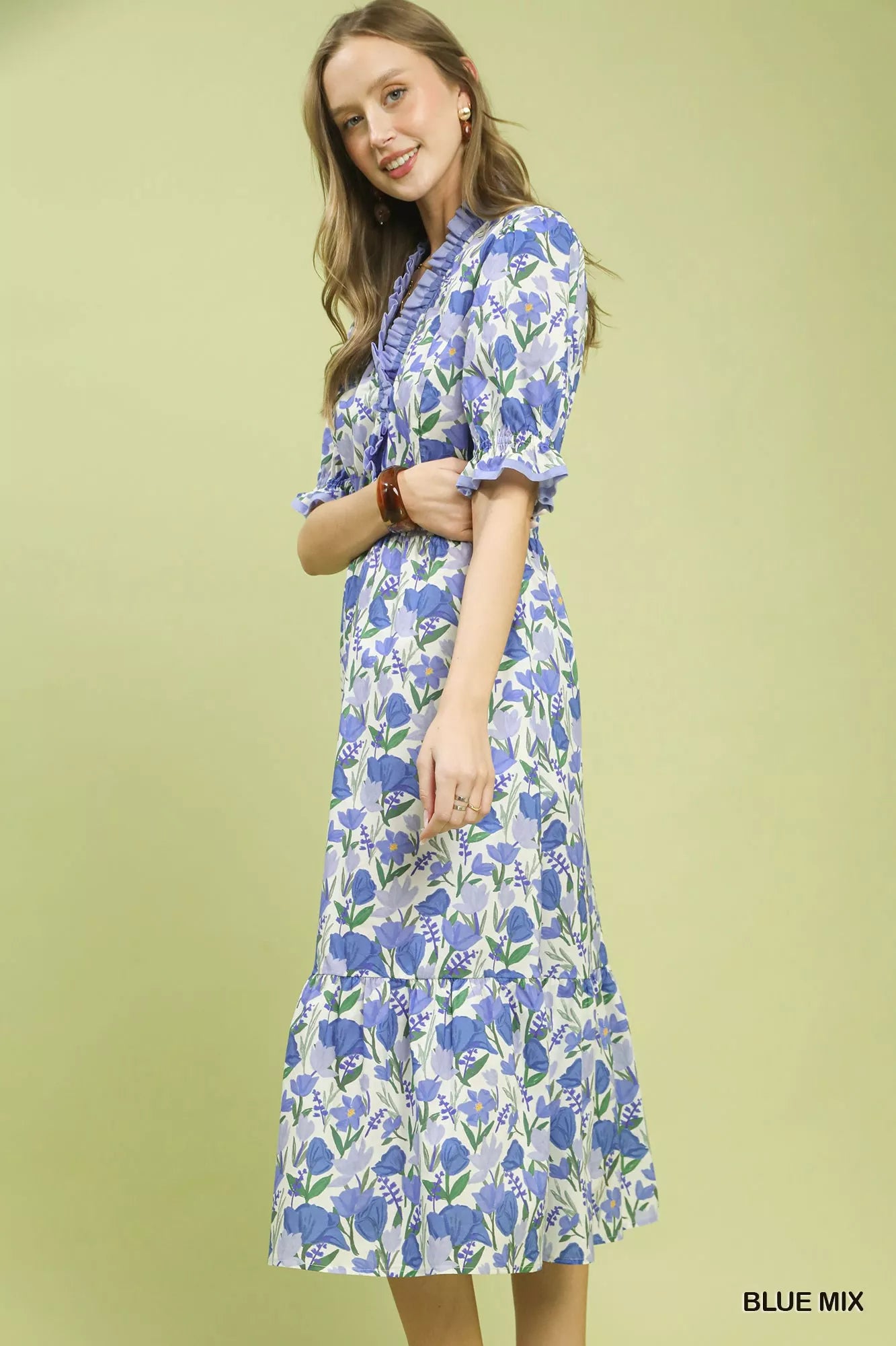 Umgee Floral Ruffle Trim Tiered Midi Dress Secondary image