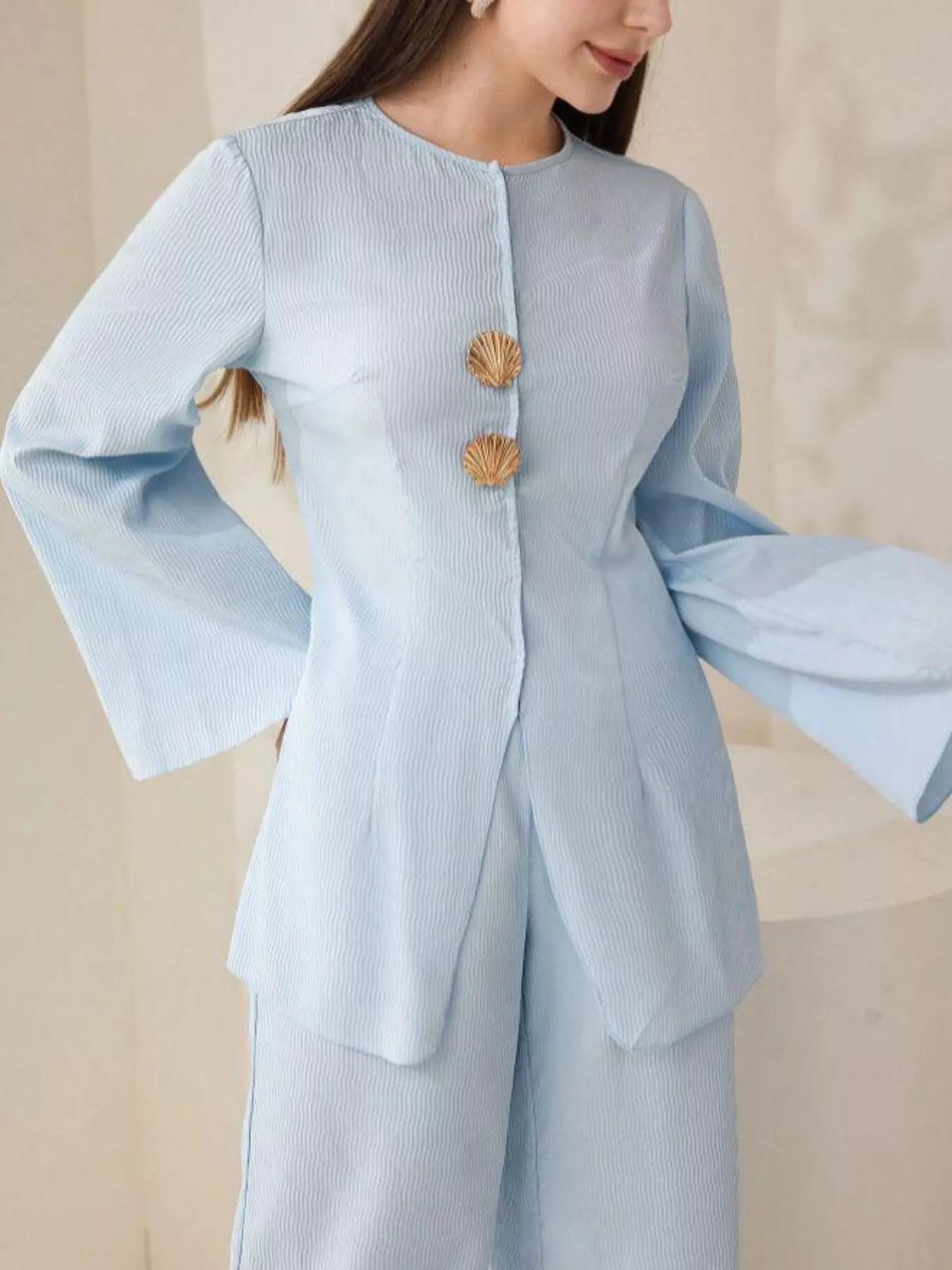 Shell Button Long Sleeve Shirt and Pants Set Secondary image