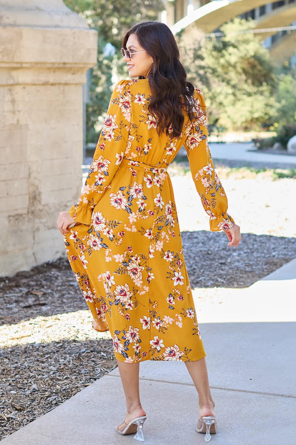 Double Take Full Size Floral Tie Back Flounce Sleeve Dress Secondary image