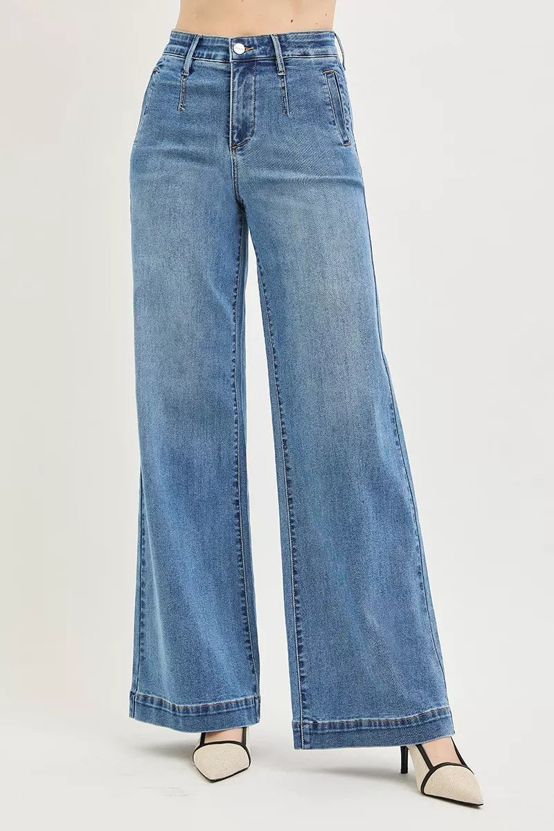 RISEN Tummy Control Elastic Band High Rise Wide Jeans Secondary image