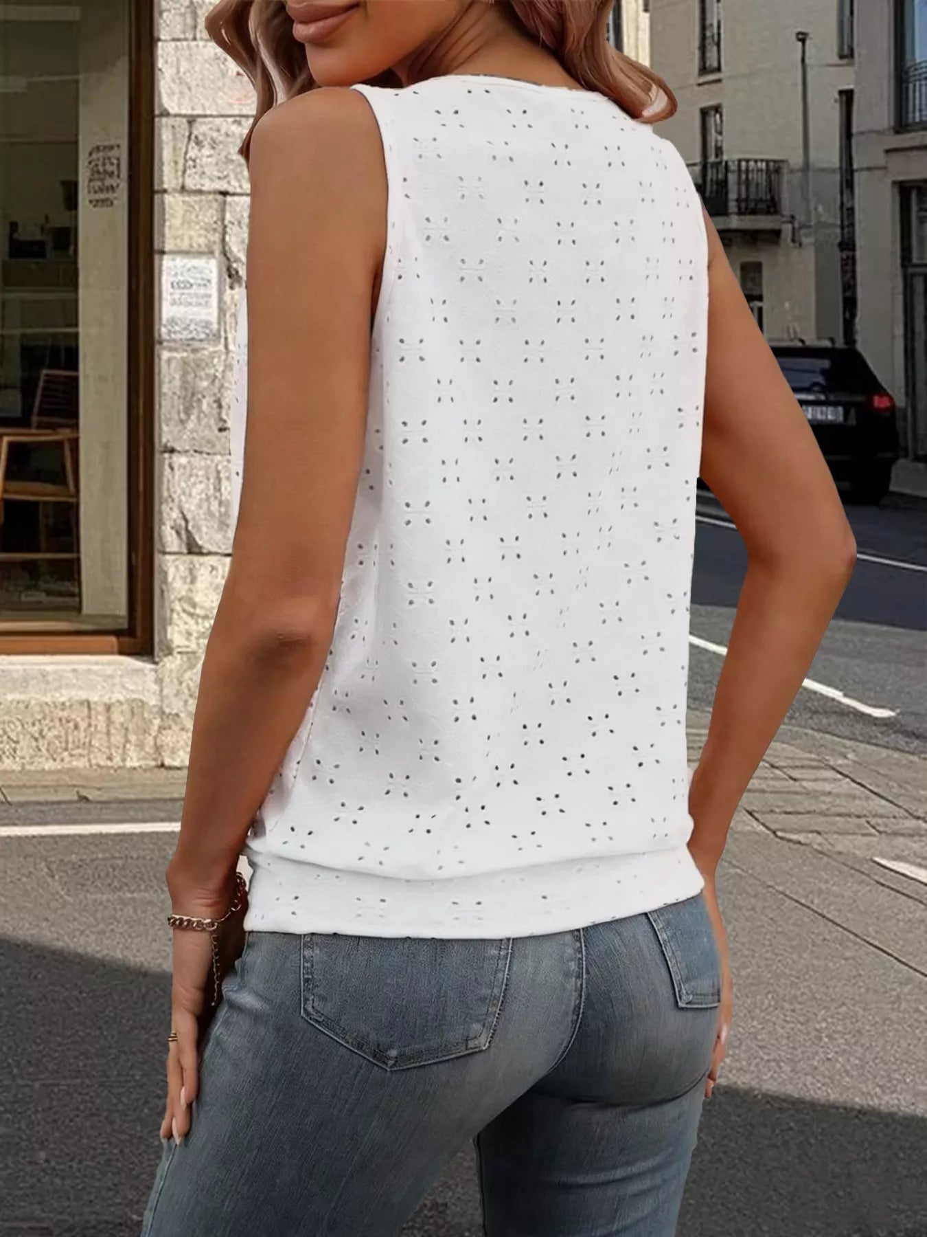 Eyelet Round Neck Cami Secondary image