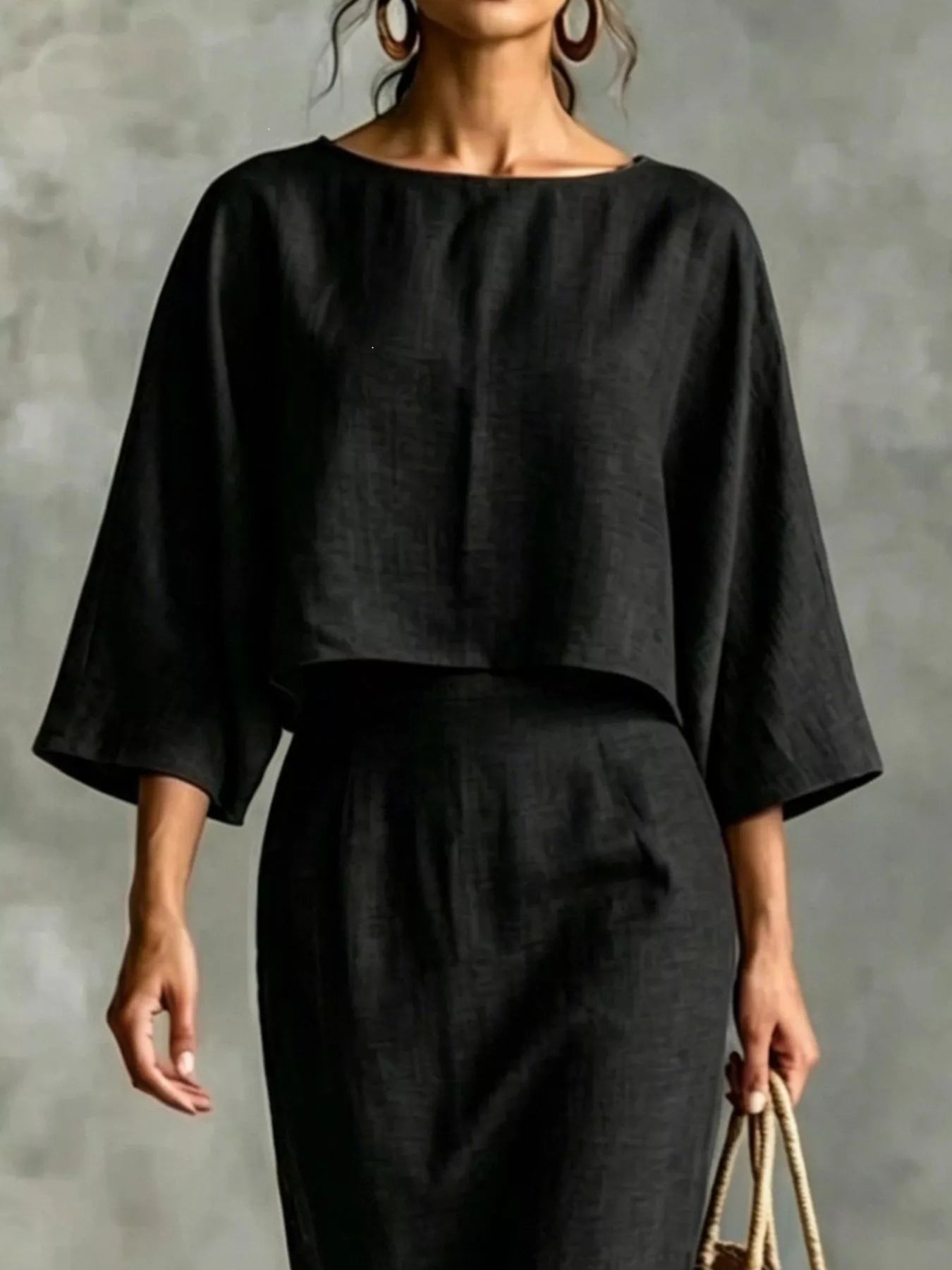 Full Size Solid Color Cropped Top and Midi Skirt Set Plus Size Secondary image
