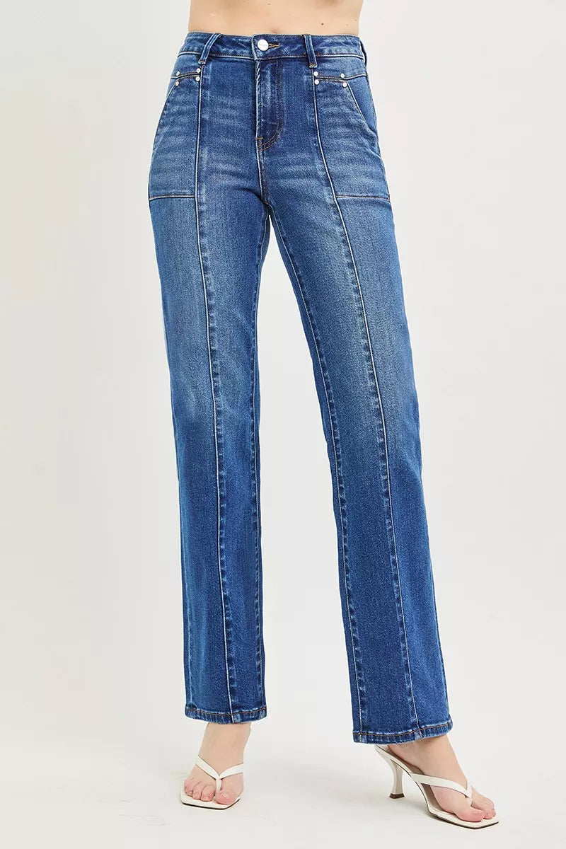 RISEN High Rise Straight Patch Pocket Seamed Jeans Secondary image