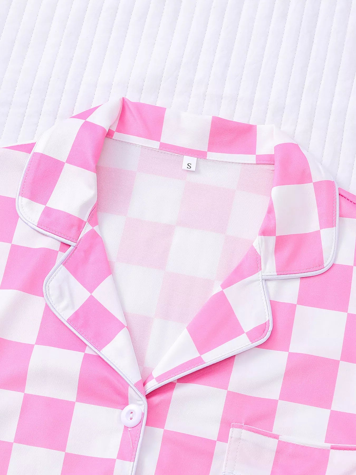 Checkered Print Button Up Top and Shorts Lounge Set Secondary image