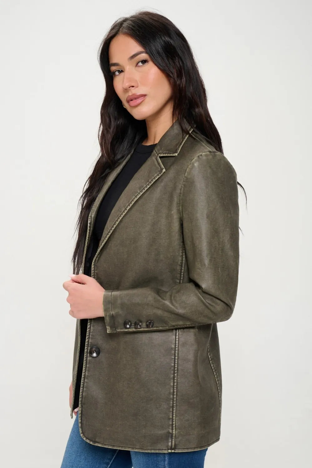 Coalition LA Single-Breasted Vegan Leather Blazer Secondary image