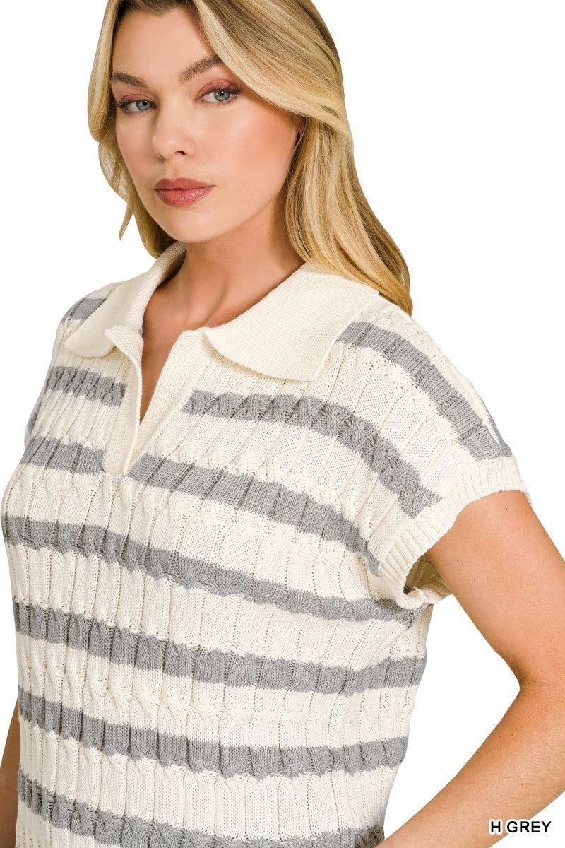 Zenana Textured Stripe Collared Sweater Vest Secondary image