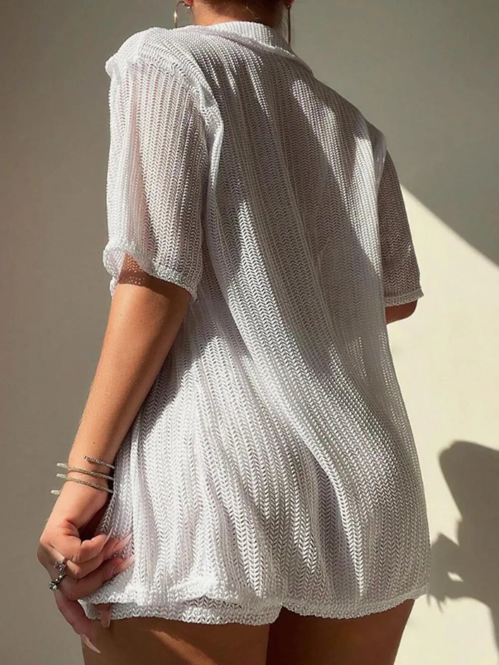 Open Front Half Sleeve Top and Shorts Cover Up Set Secondary image