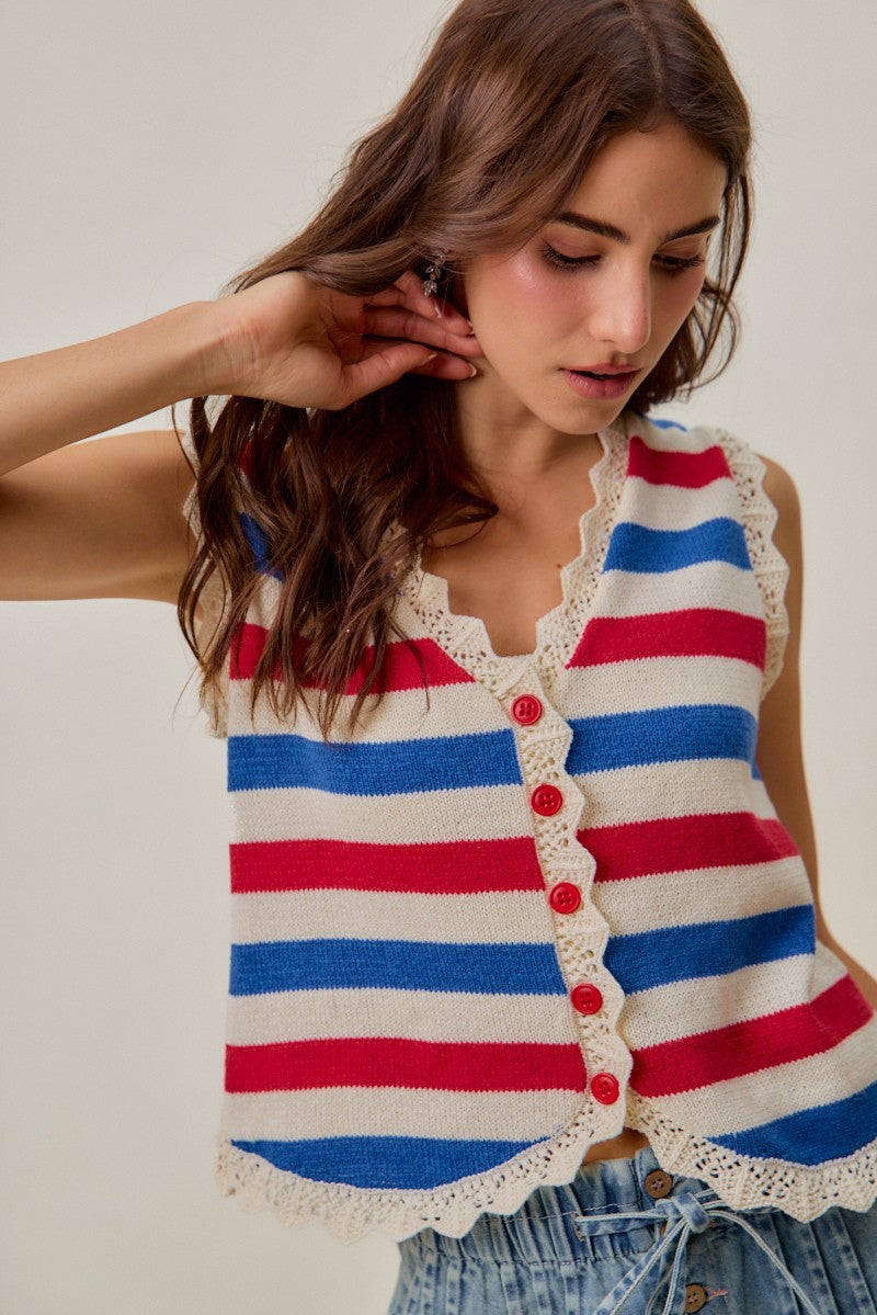 SO ME Fourth Of July Stripe Button Down Vest Top Secondary image