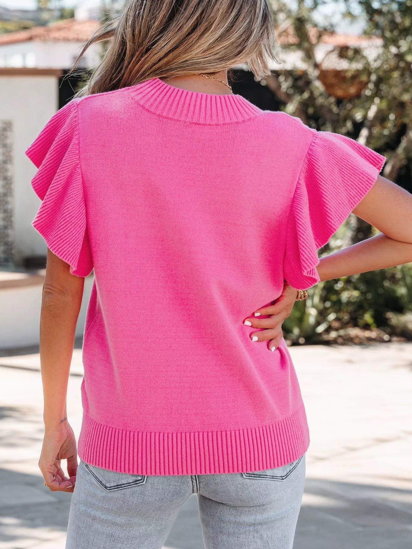 Ruffle Sleeve Round Neck Sweater Secondary image