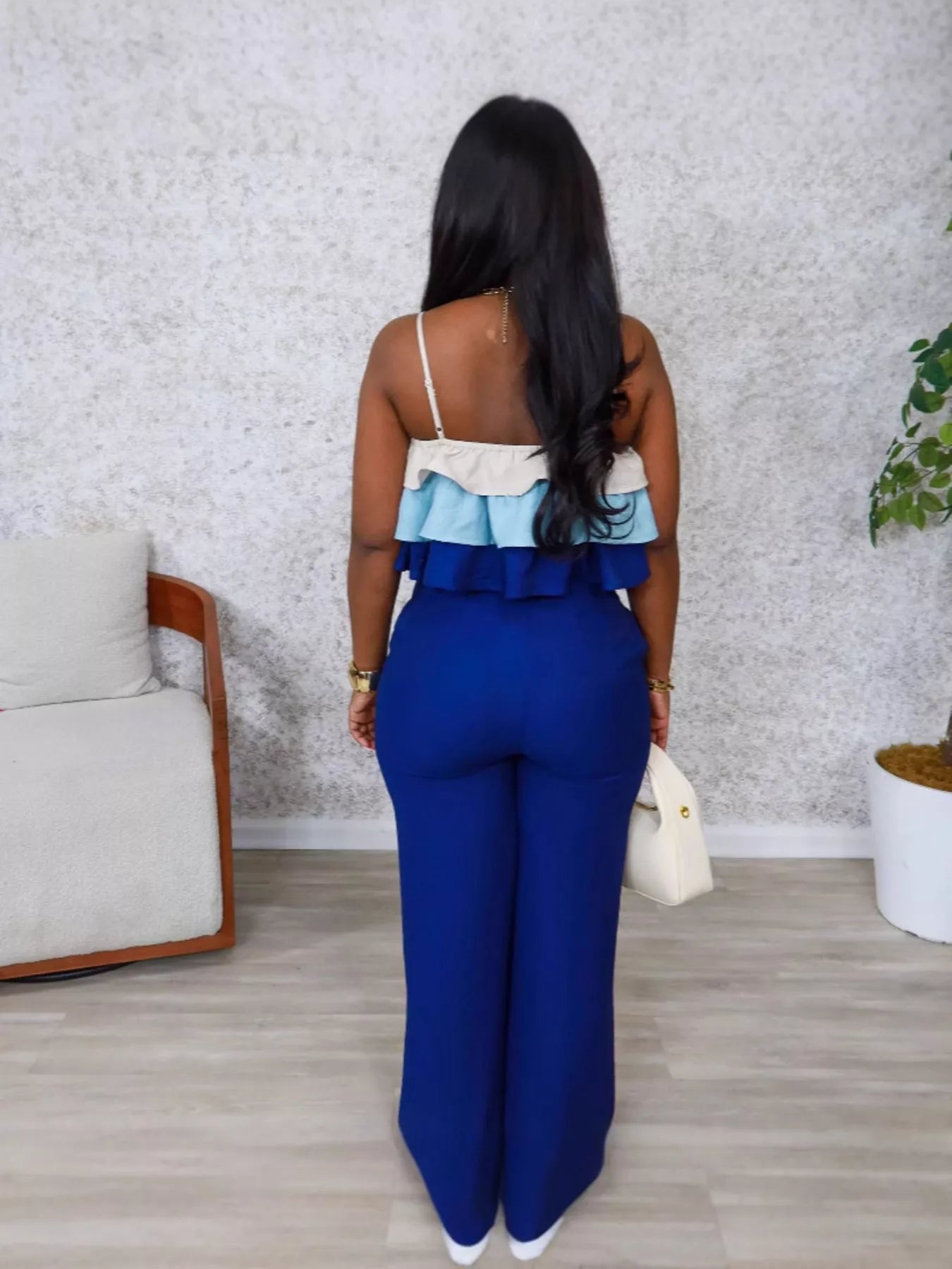 Layered Ruffle Crop Top and Pants Set Secondary image